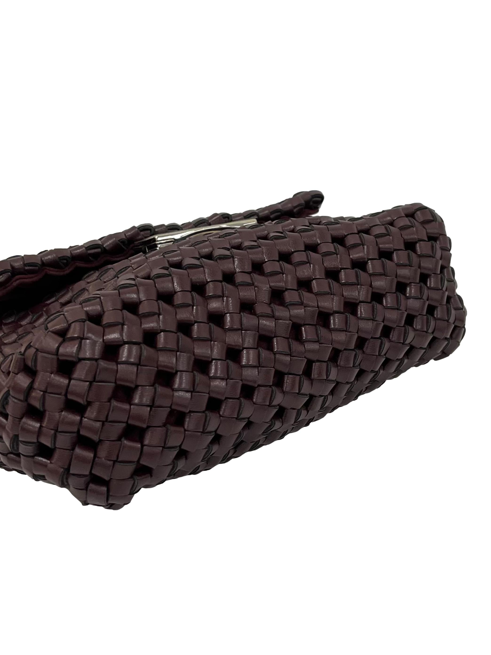 Dark Burgundy Woven Faux Leather Mini Becks Bag