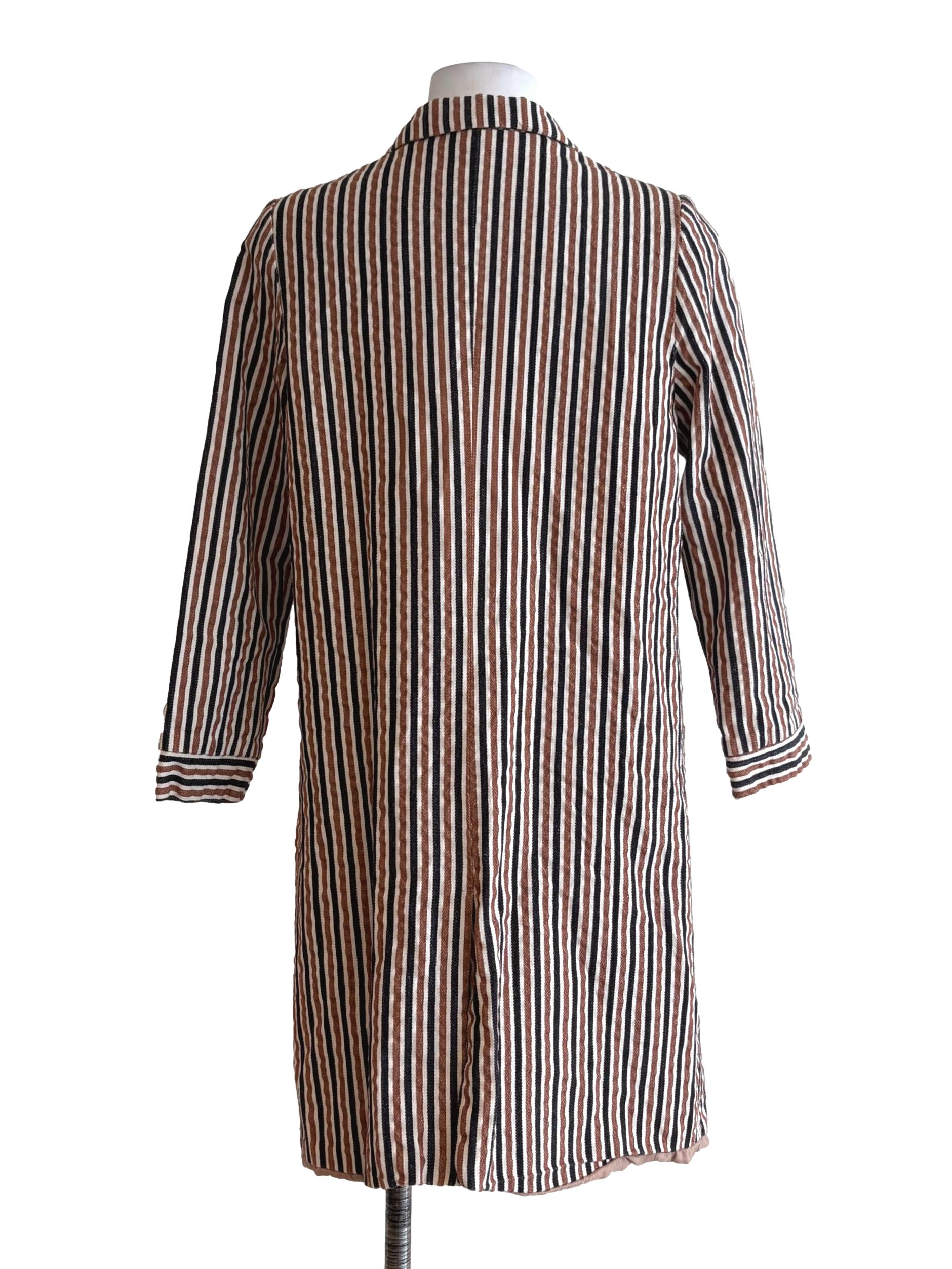Tortilla Brown Blue White Stripes Button Down Top