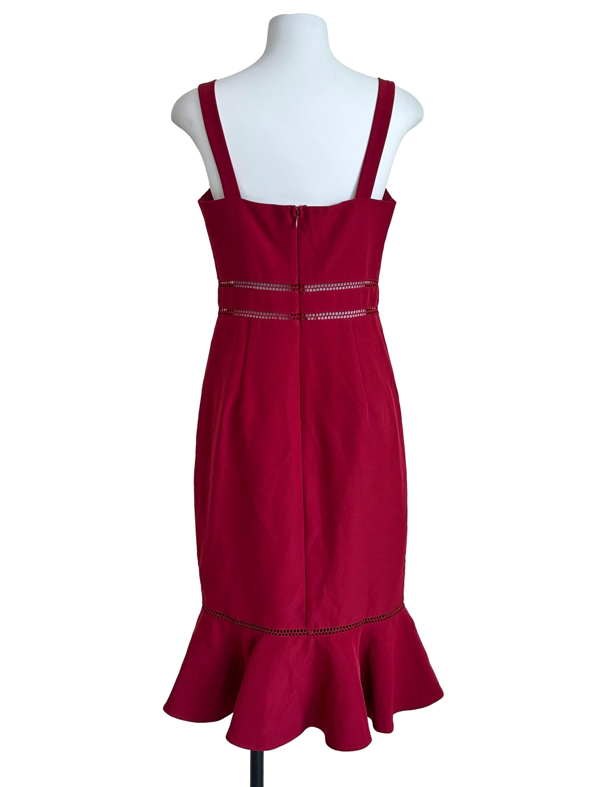 Burgundy Ladder-Lace Flounce Midi Dress