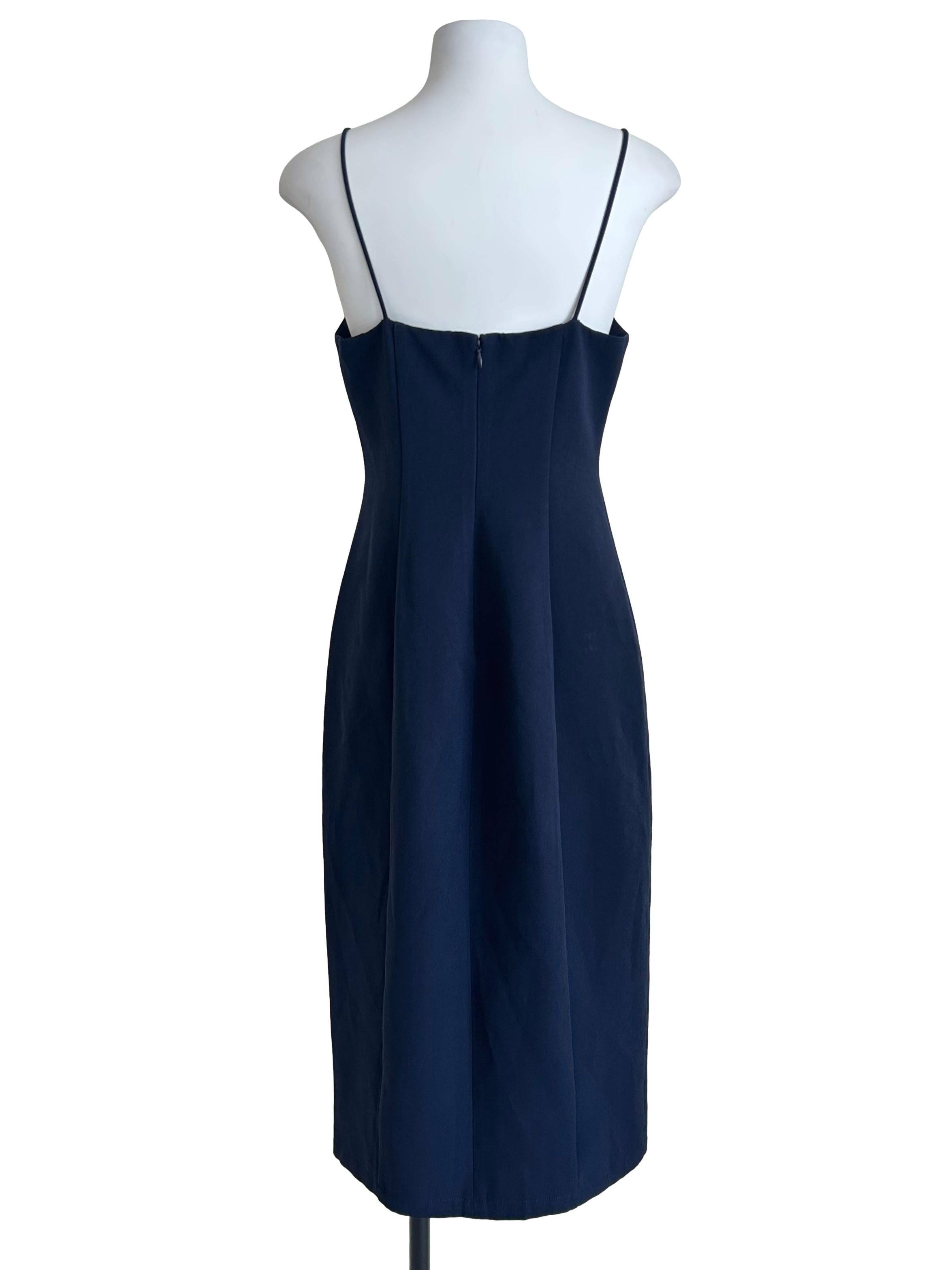 Navy Seam-Detail Cami Midi Dress