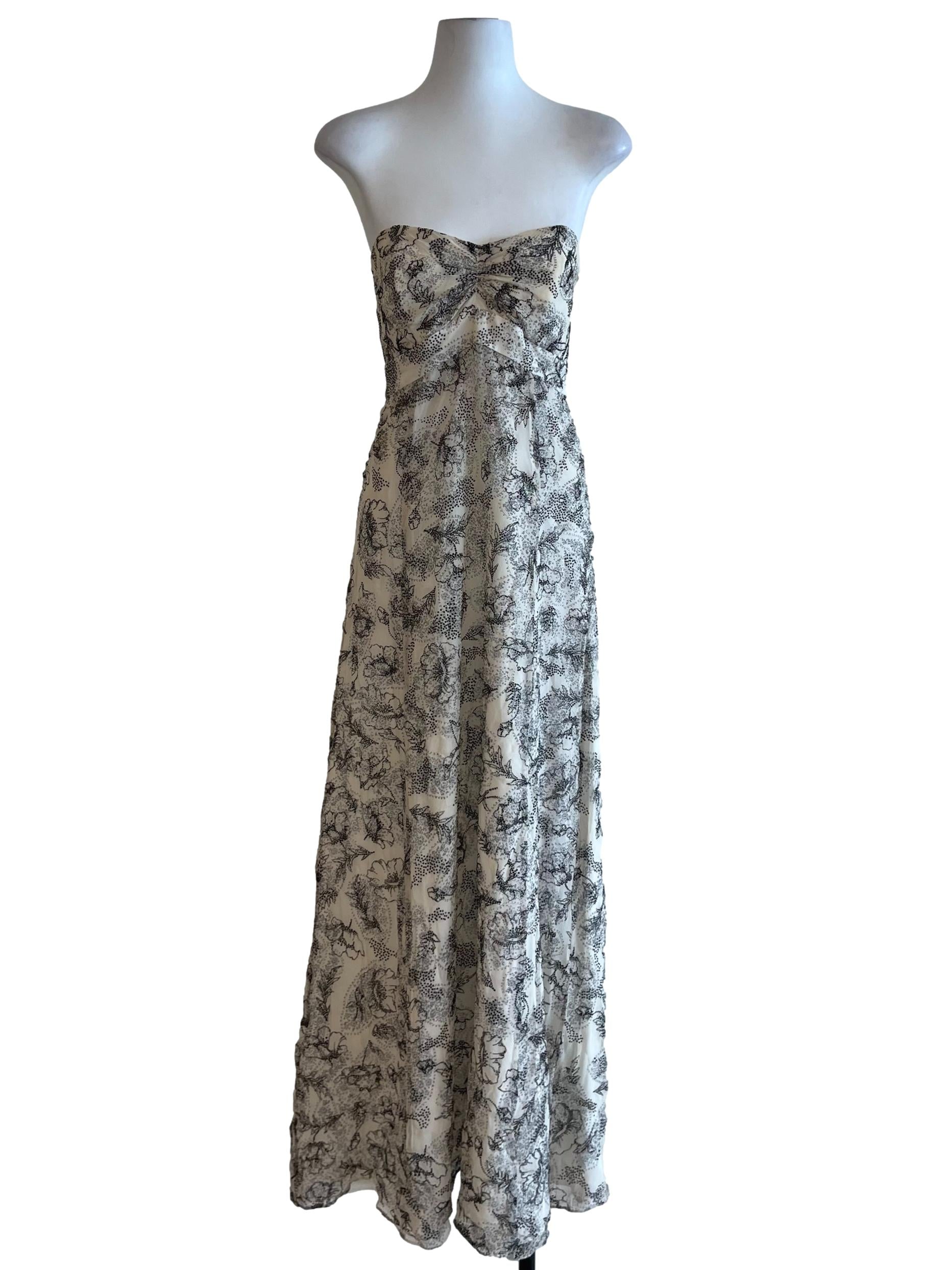 Cream Floral Strapless Dress