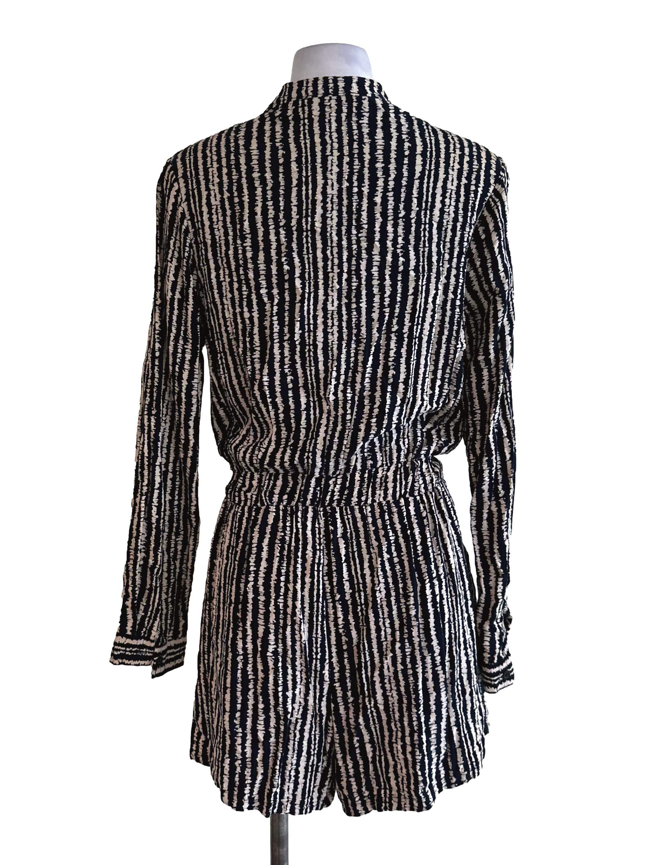 Black Beige Pattern Long Sleeve Rompers
