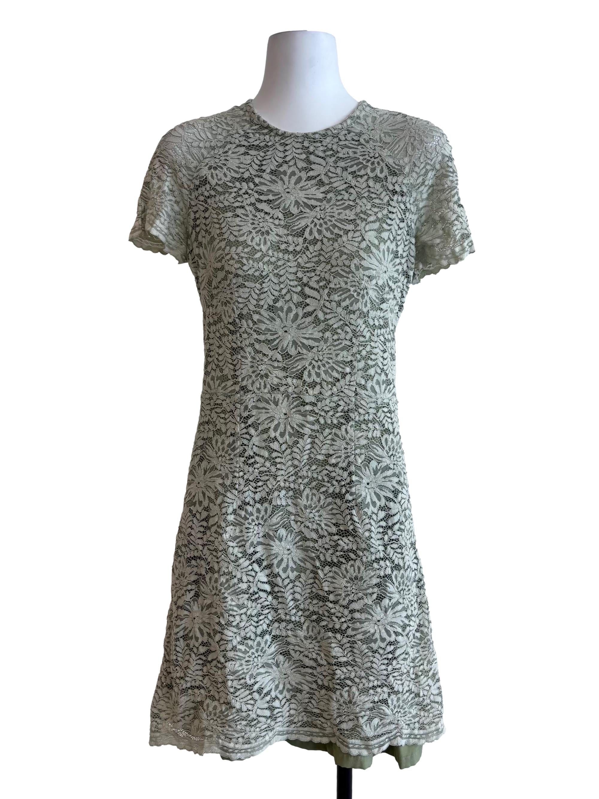 Sage Green A-Line Mini Lace Dress