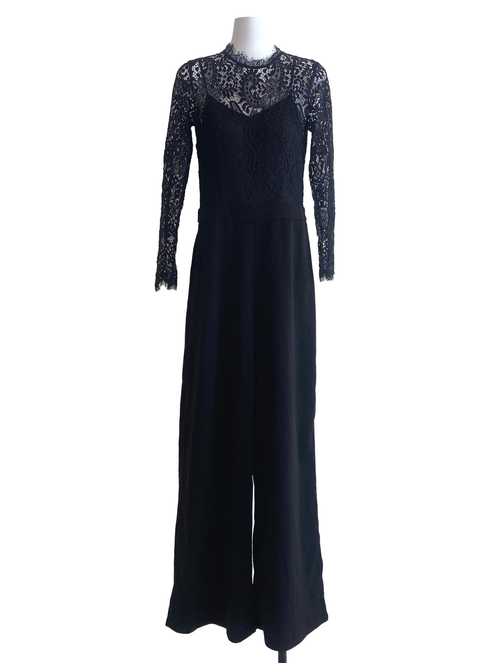 Black Half Floral Lace Jumpsuit LB