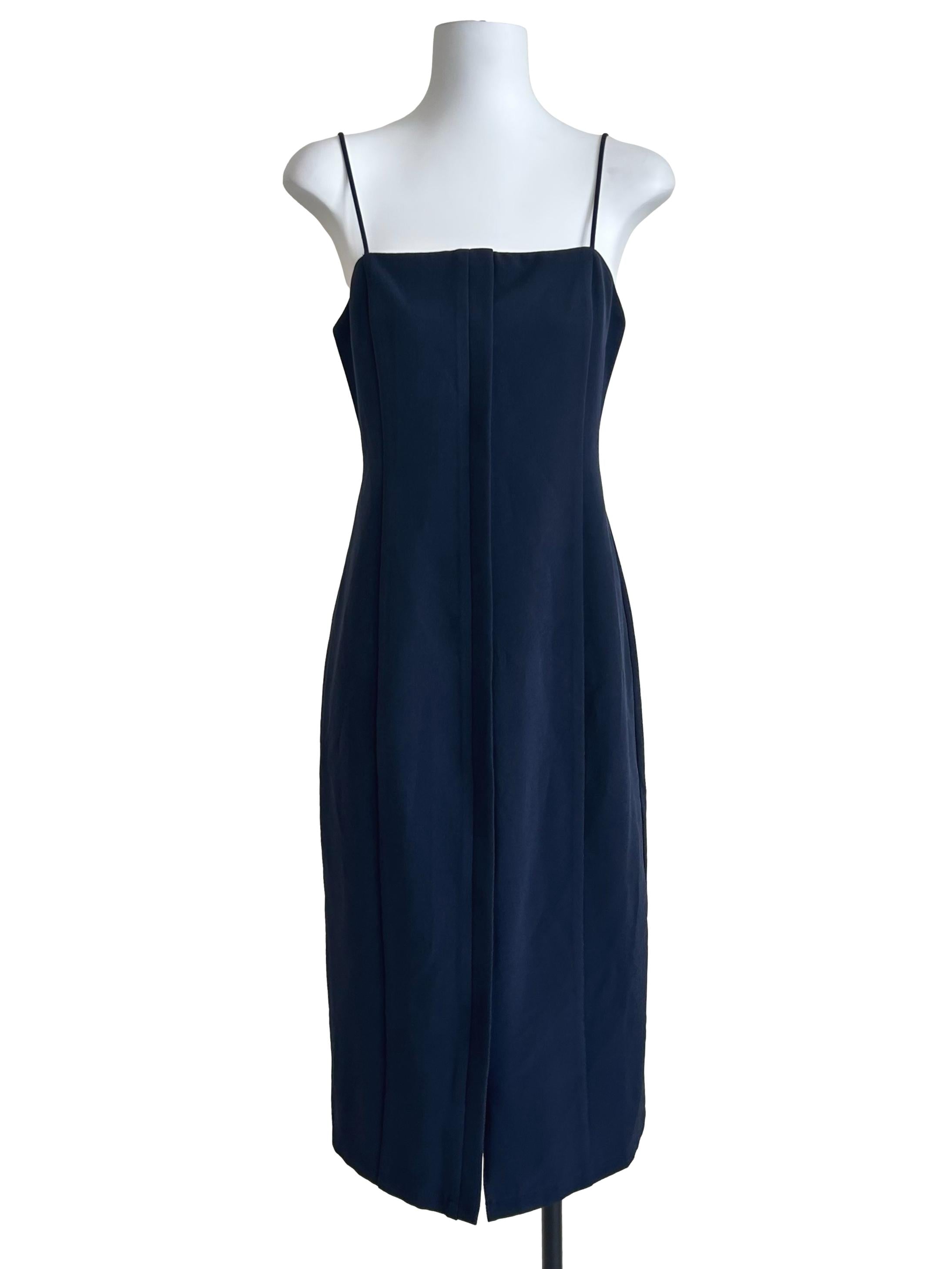 Navy Seam-Detail Cami Midi Dress
