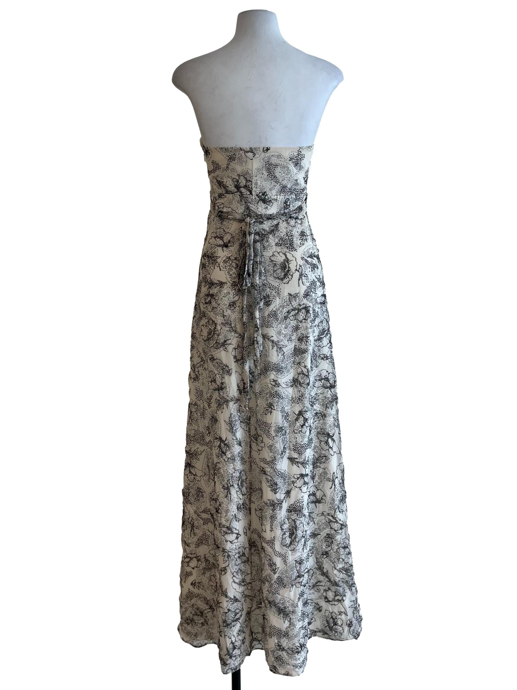 Cream Floral Strapless Dress