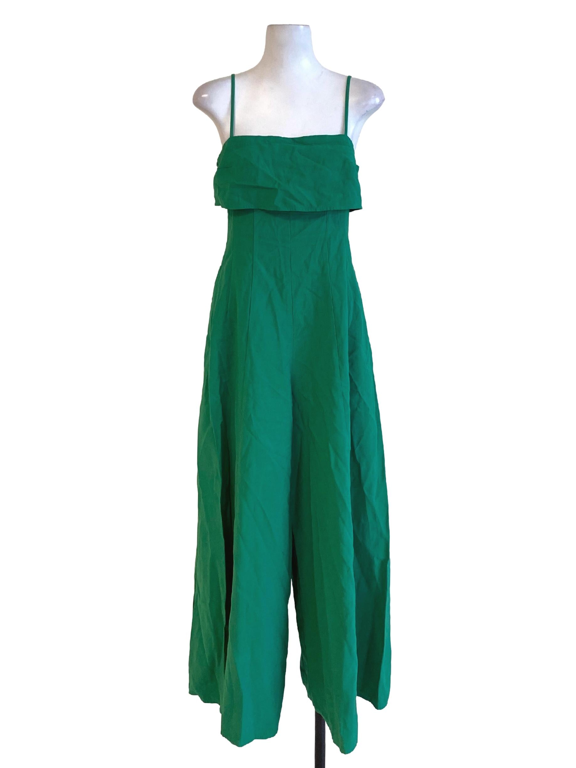 Kelly Green Spaghetti Strap Cape Bust Loose Regular Jumpsuit LB