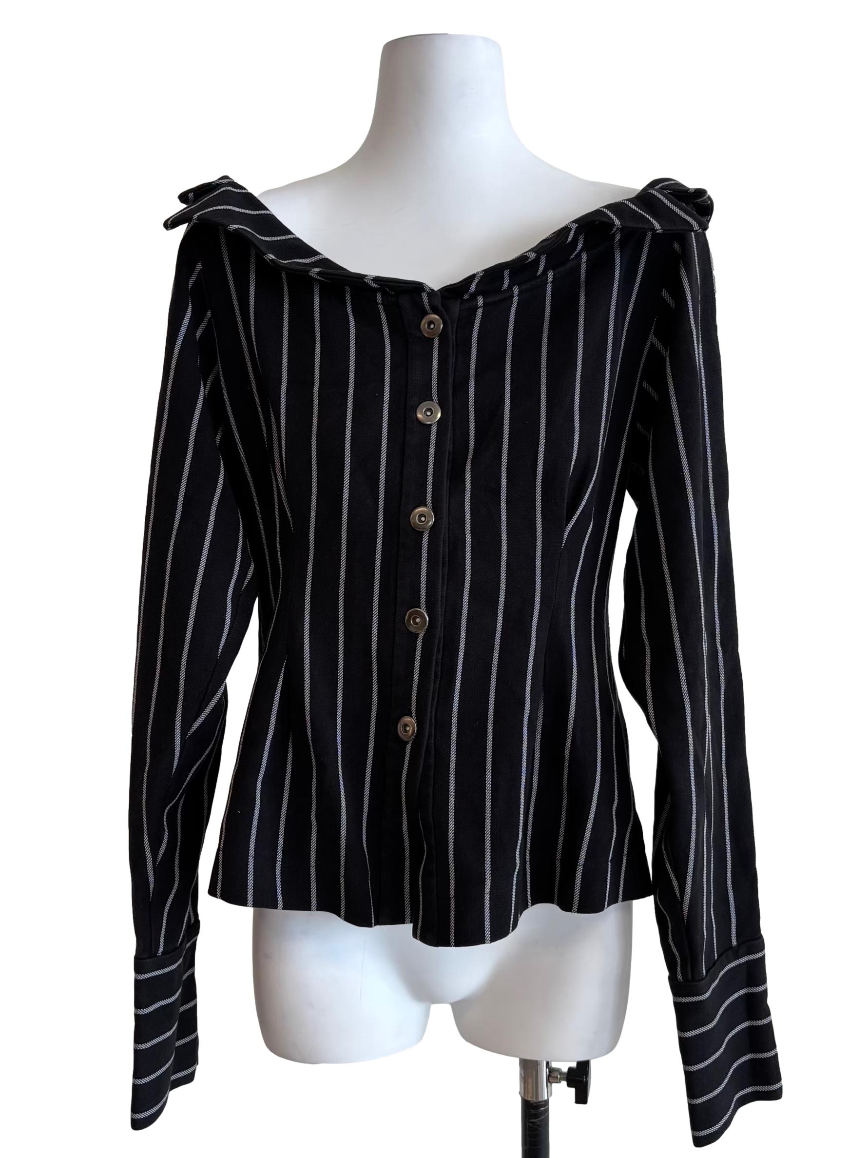 Raven Black Wide Neck Striped Top