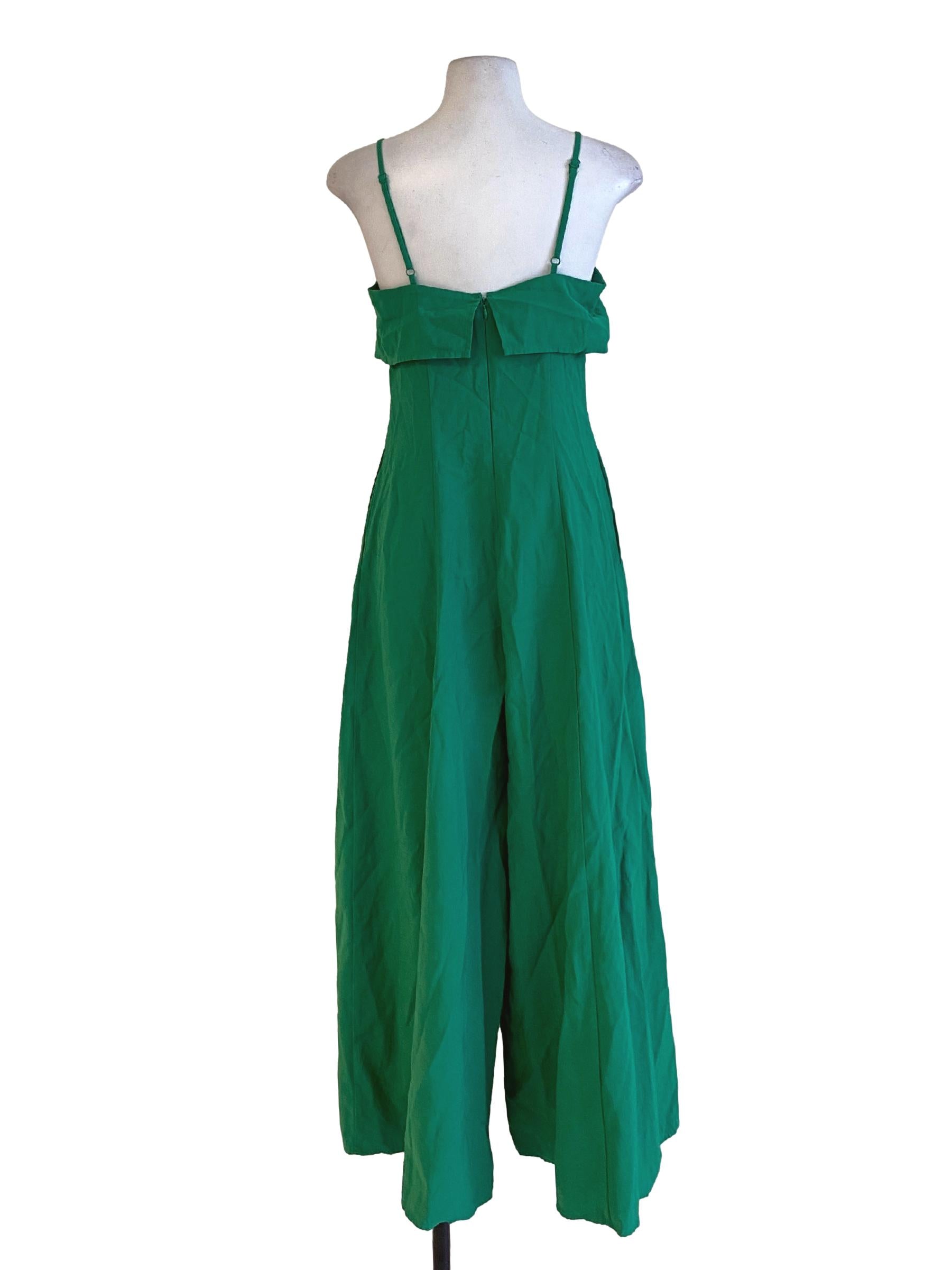 Kelly Green Spaghetti Strap Cape Bust Loose Regular Jumpsuit LB