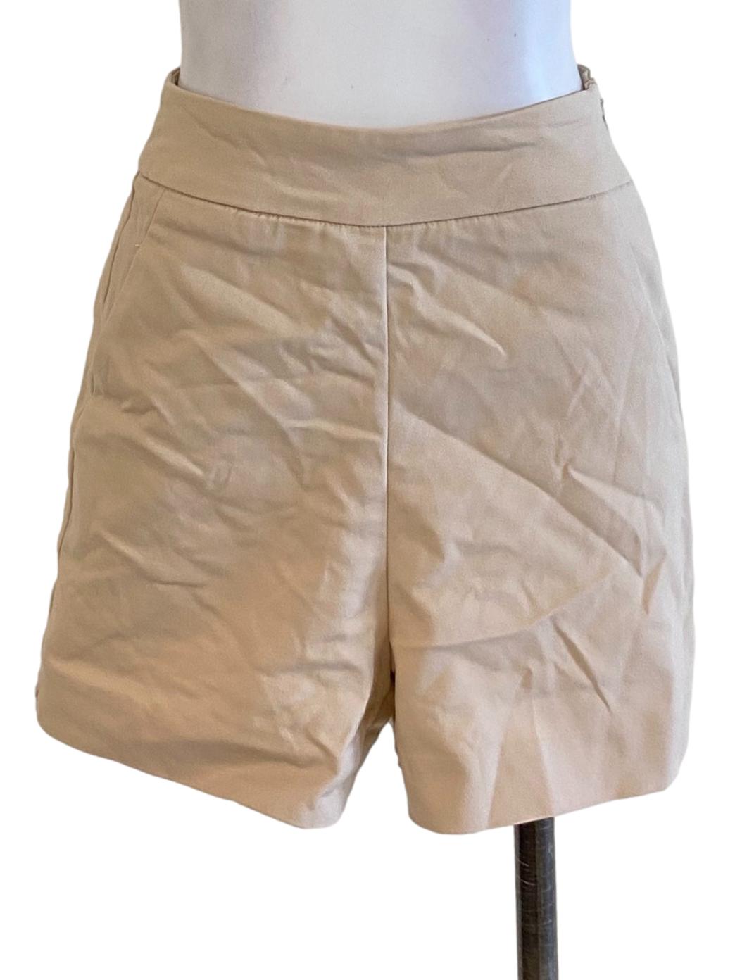 Beige Brown Plain Side Zipped Shorts