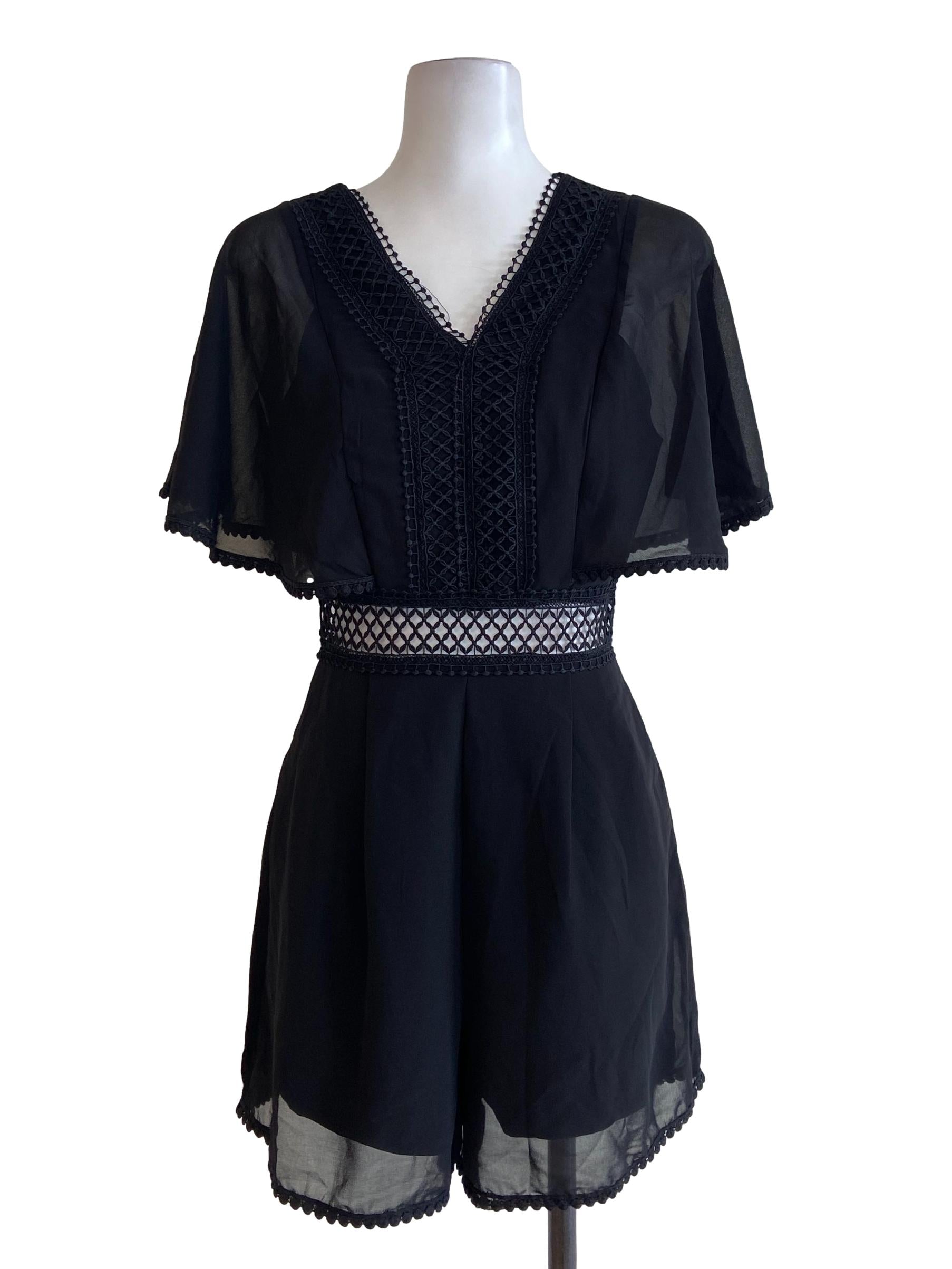 Black V Neck Embroidery Rompers
