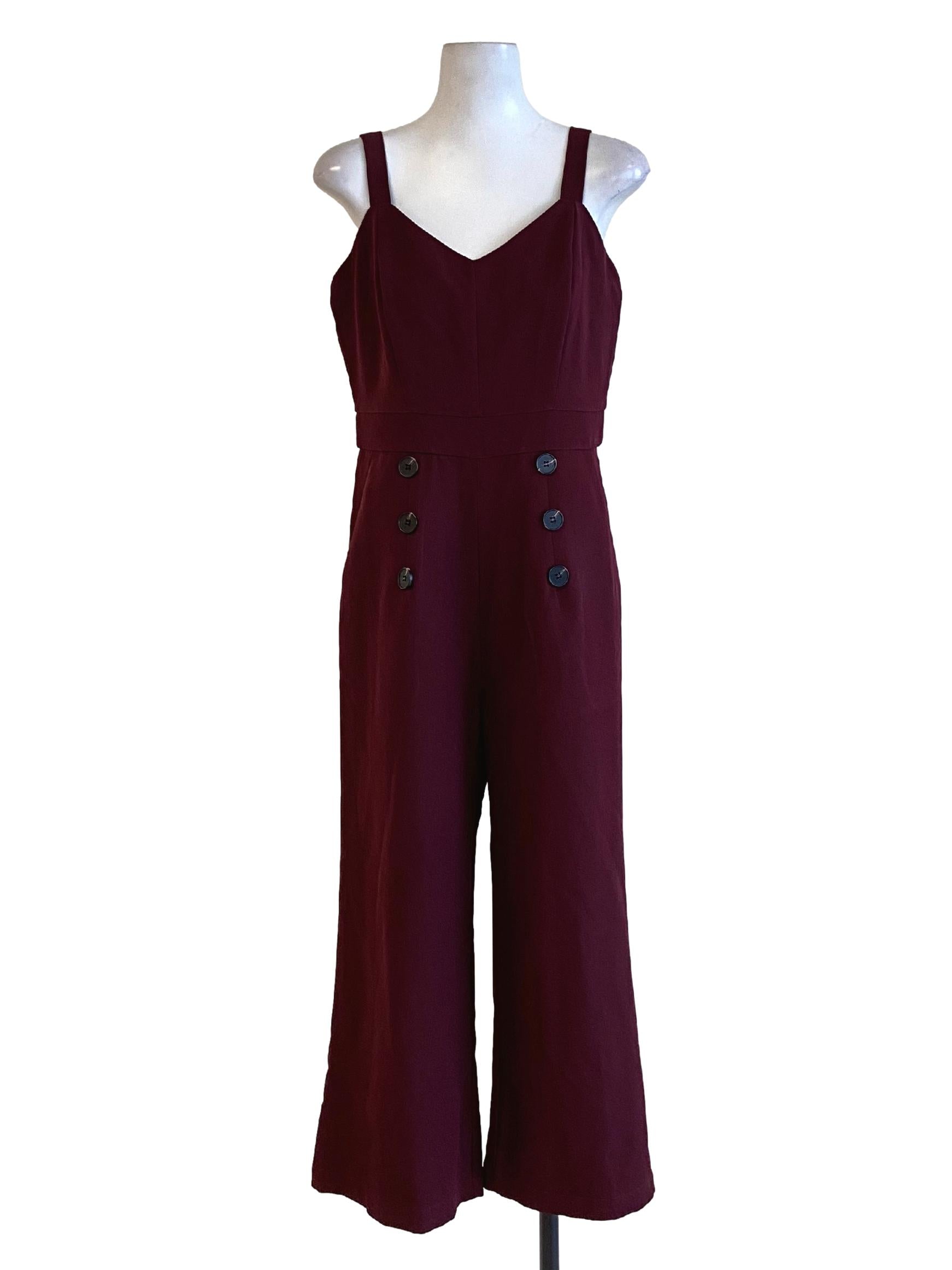 Plum Purple V-Neck Regular Sheath Jumpsuit