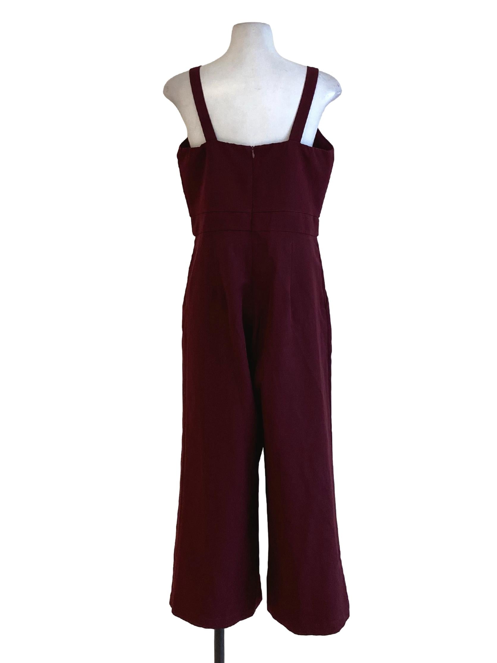 Plum Purple V-Neck Regular Sheath Jumpsuit