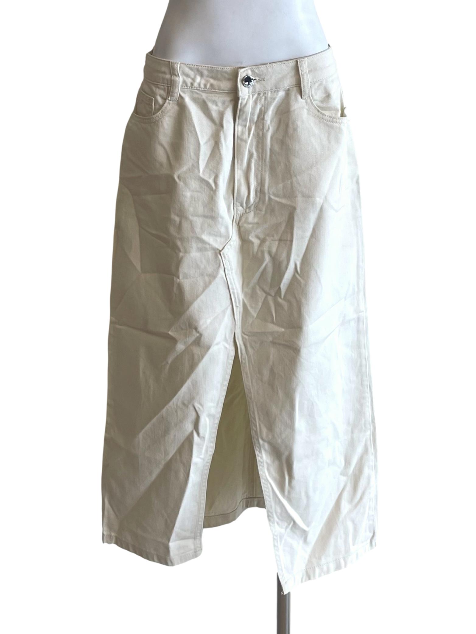 Off White Front Slit Denim Skirt