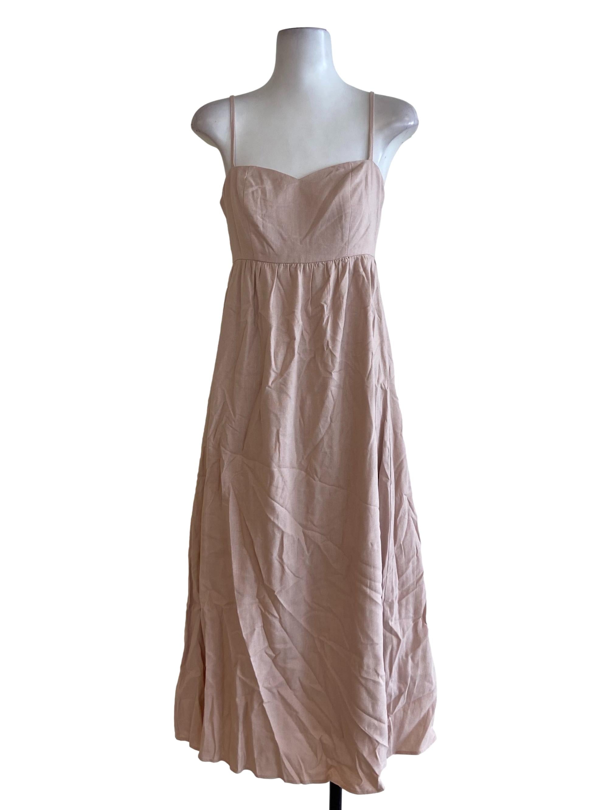 Crepe Pink Spaghetti Strap Herringbone Apron Dress