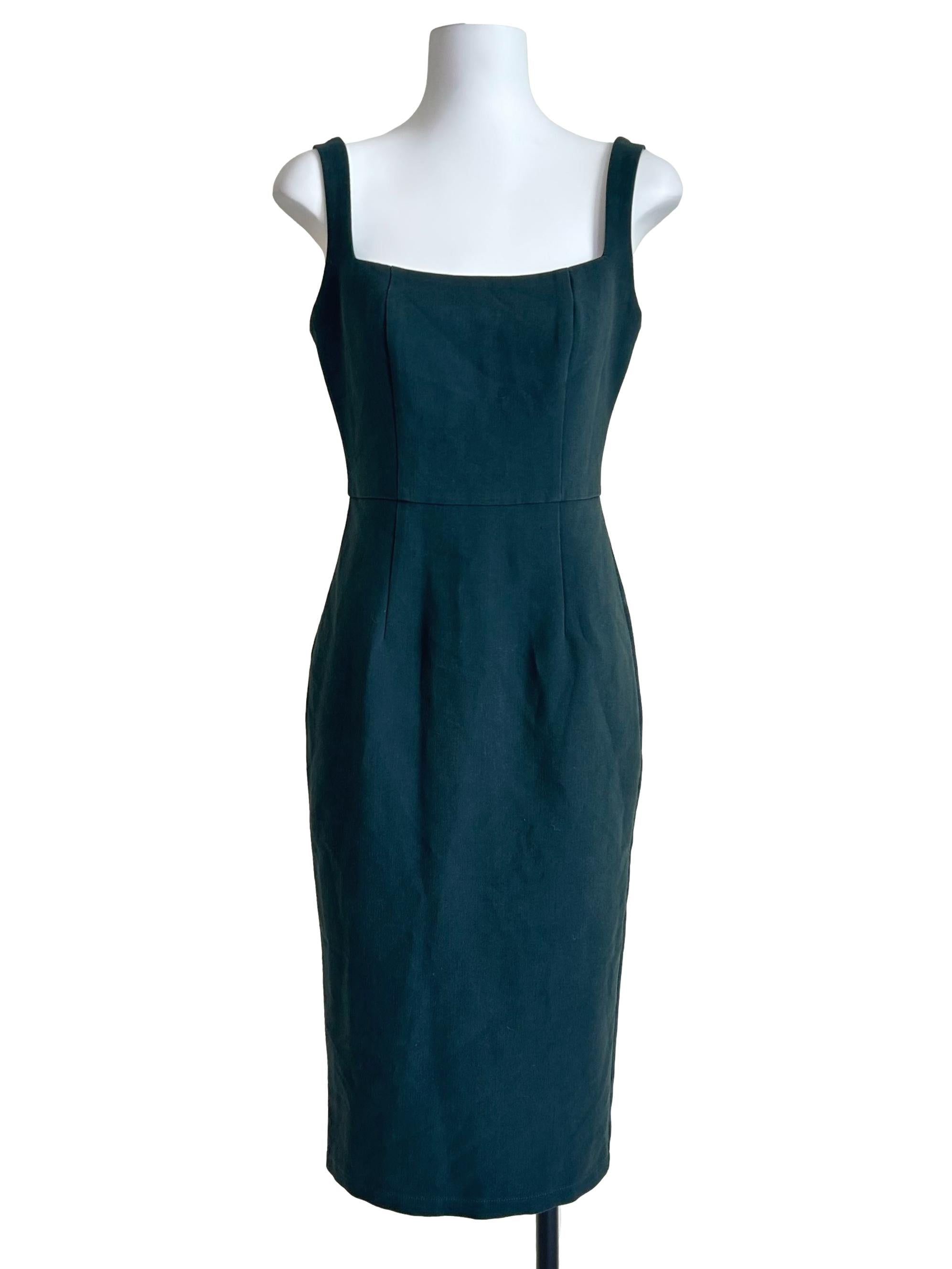 Dark Green Square-Neck Sheath Dress