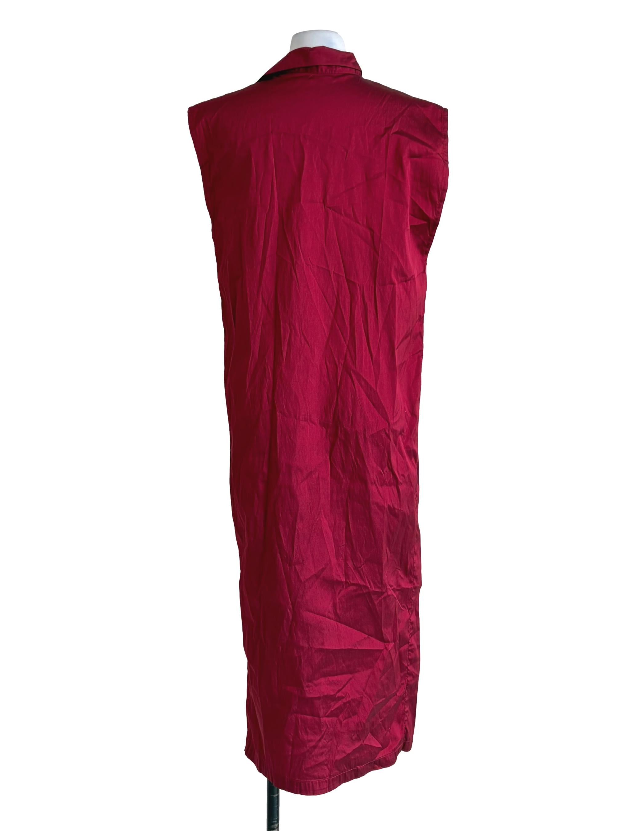 Blood Red Sleeveless Collared Button Down Dress