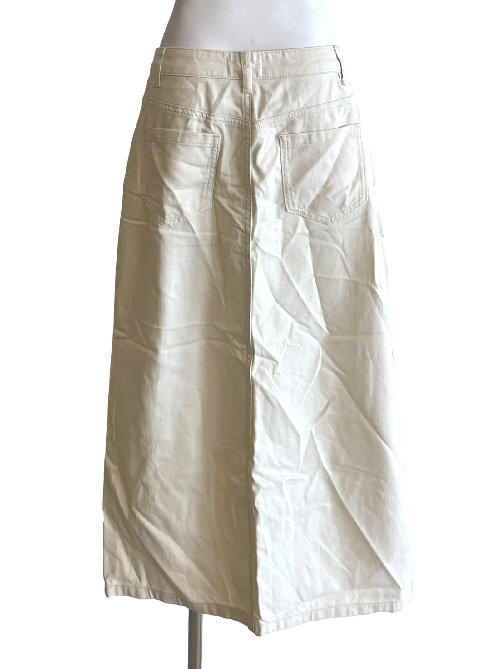 Off White Front Slit Denim Skirt