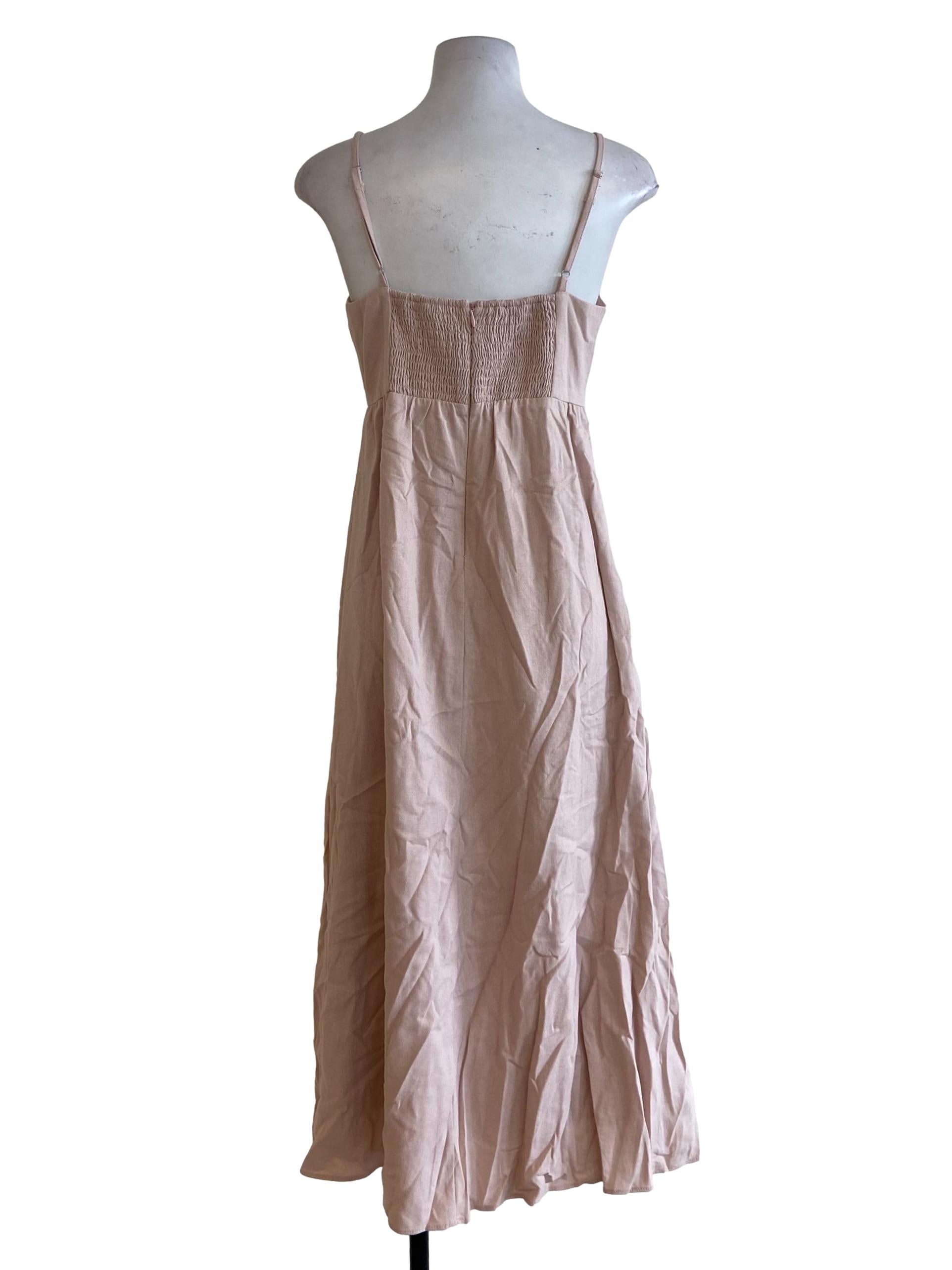 Crepe Pink Spaghetti Strap Herringbone Apron Dress