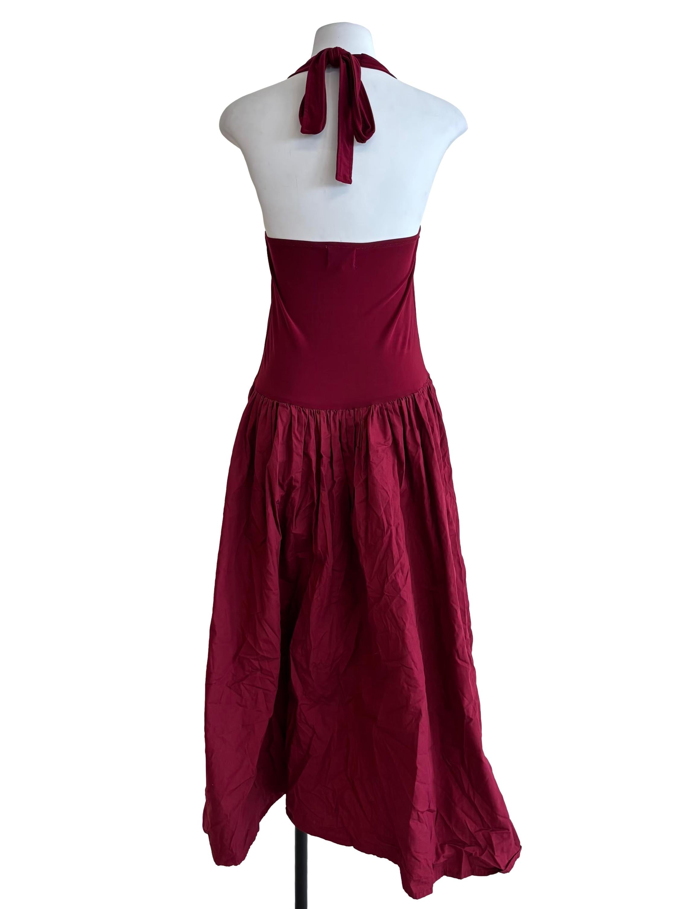 Maroon Halter Flare Dress
