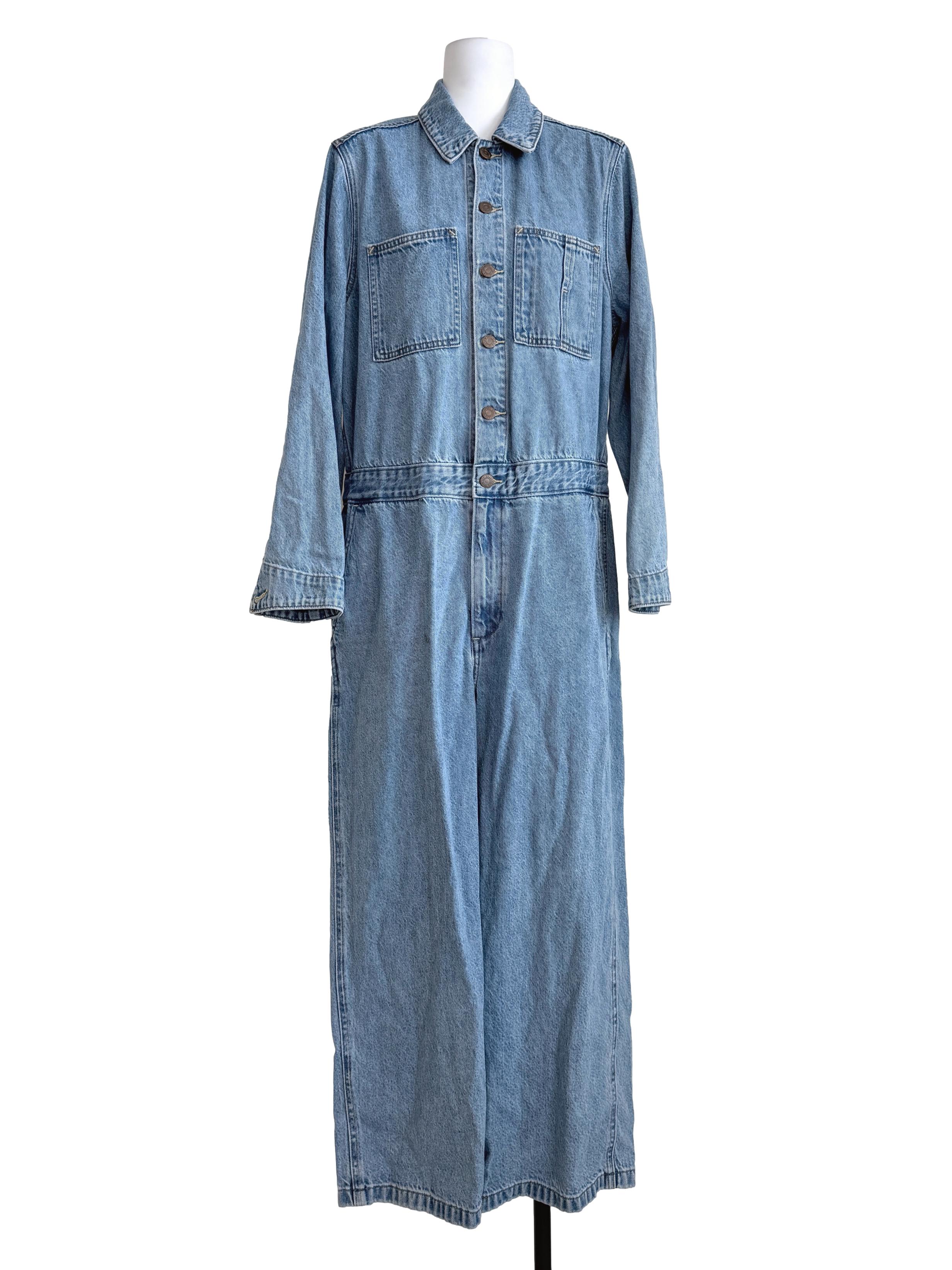 Denim Blue Long Sleeves Jumpsuit