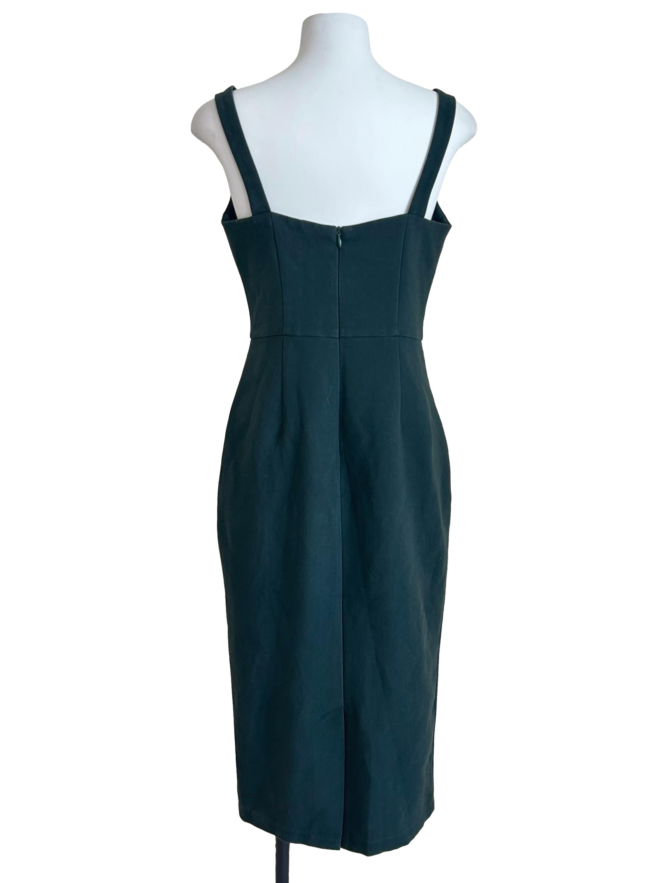 Dark Green Square-Neck Sheath Dress