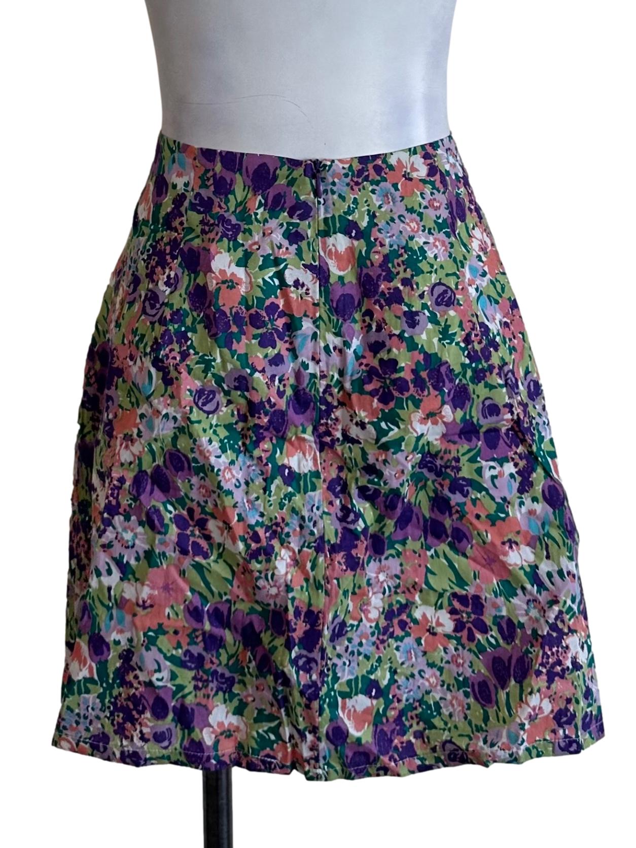 Purple Green Floral Pattern Mini Skirt
