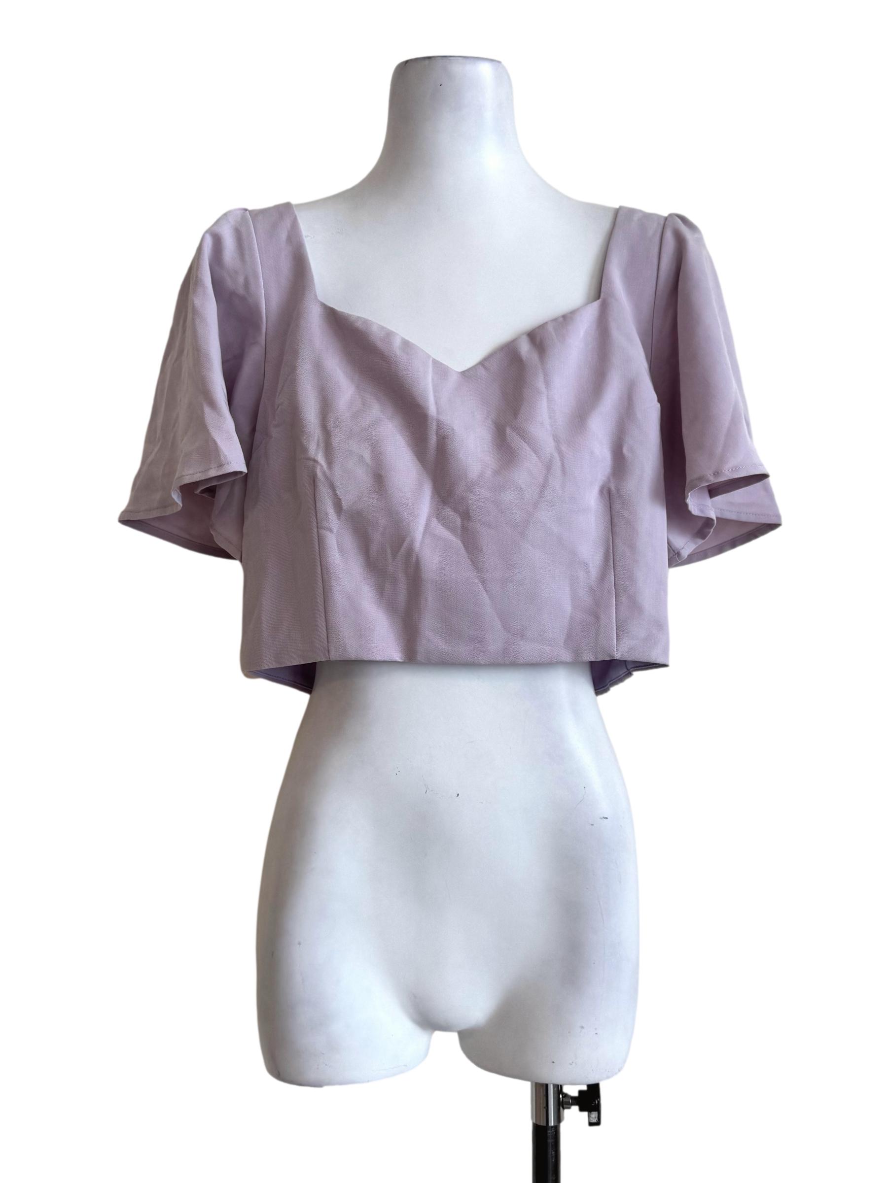 Misty Lilac Sweetheart Neck Crop Top