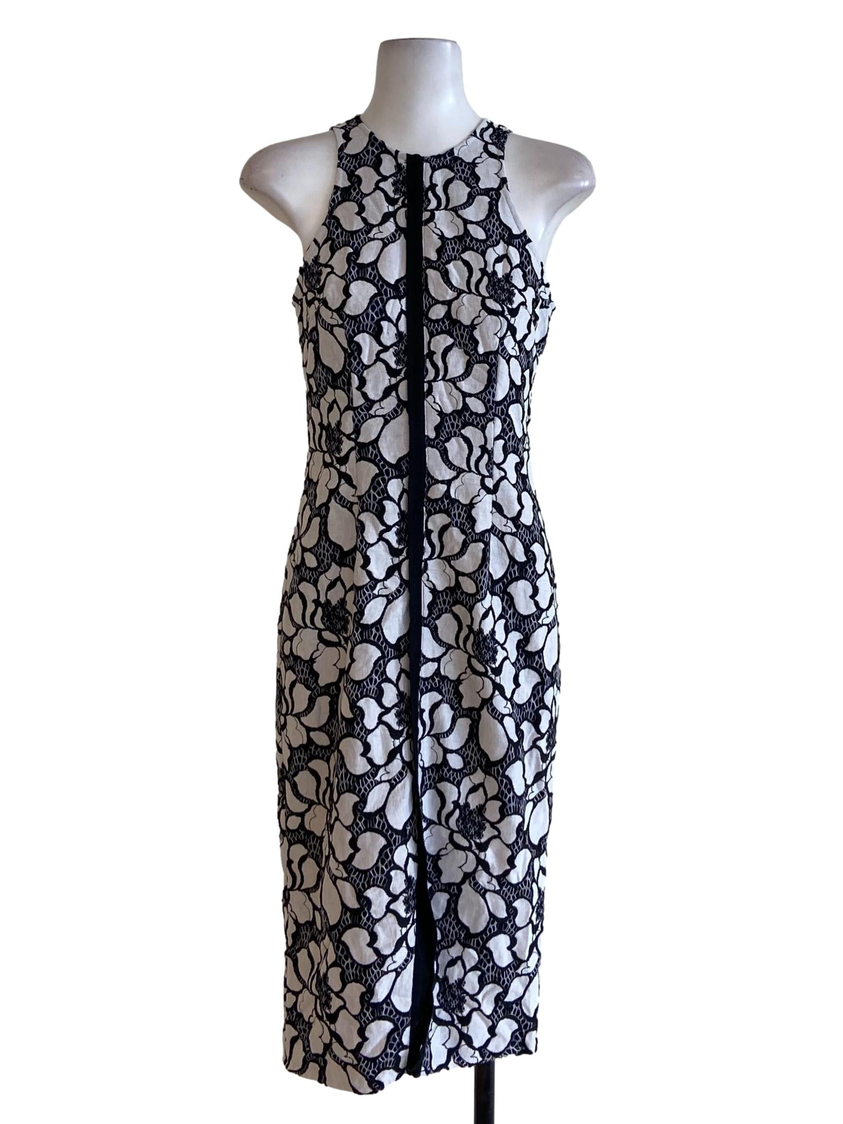 White & Black Floral Halter Neck Yoke Dress