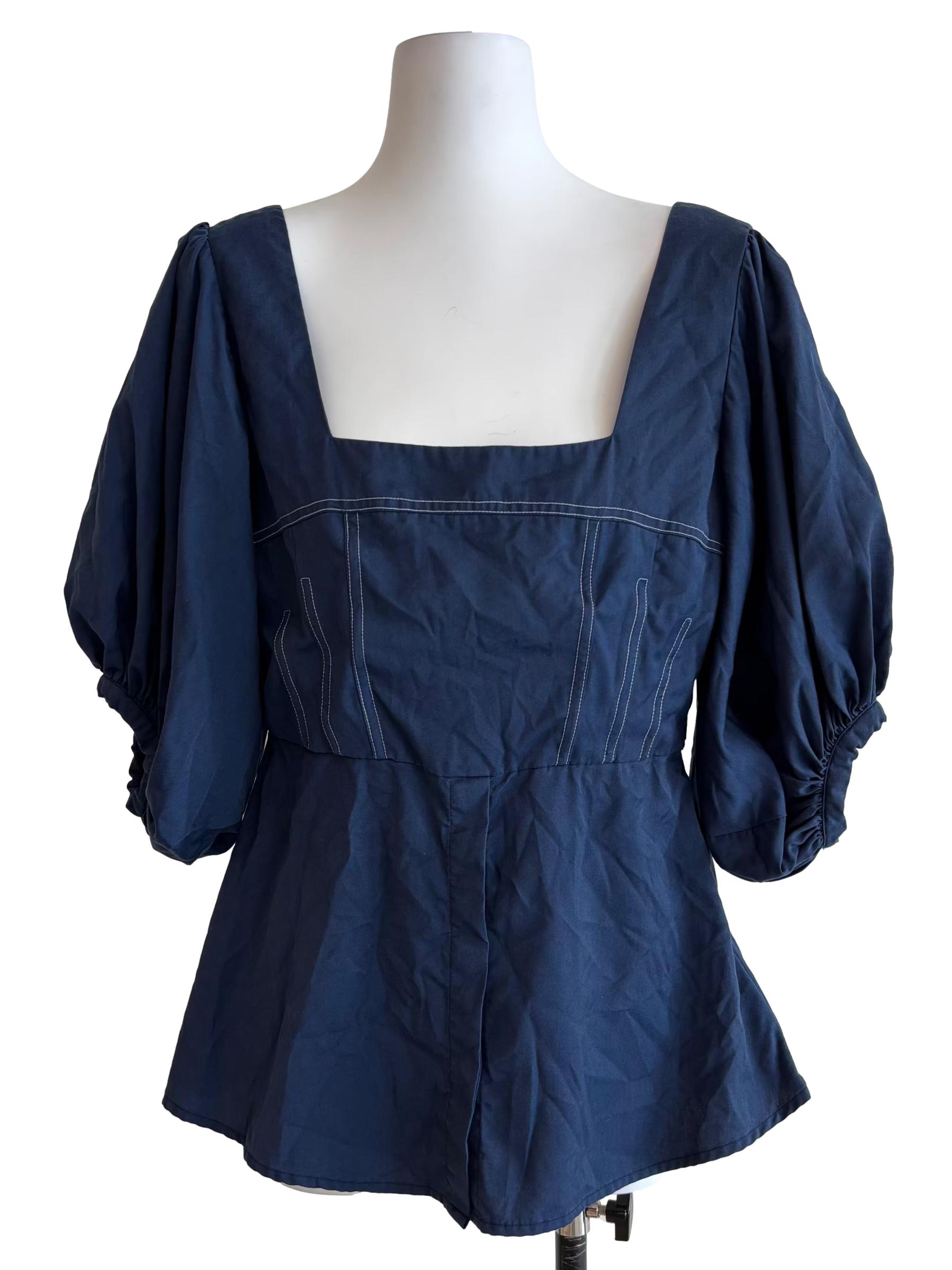 Aegean Blue Square Neck Blouse