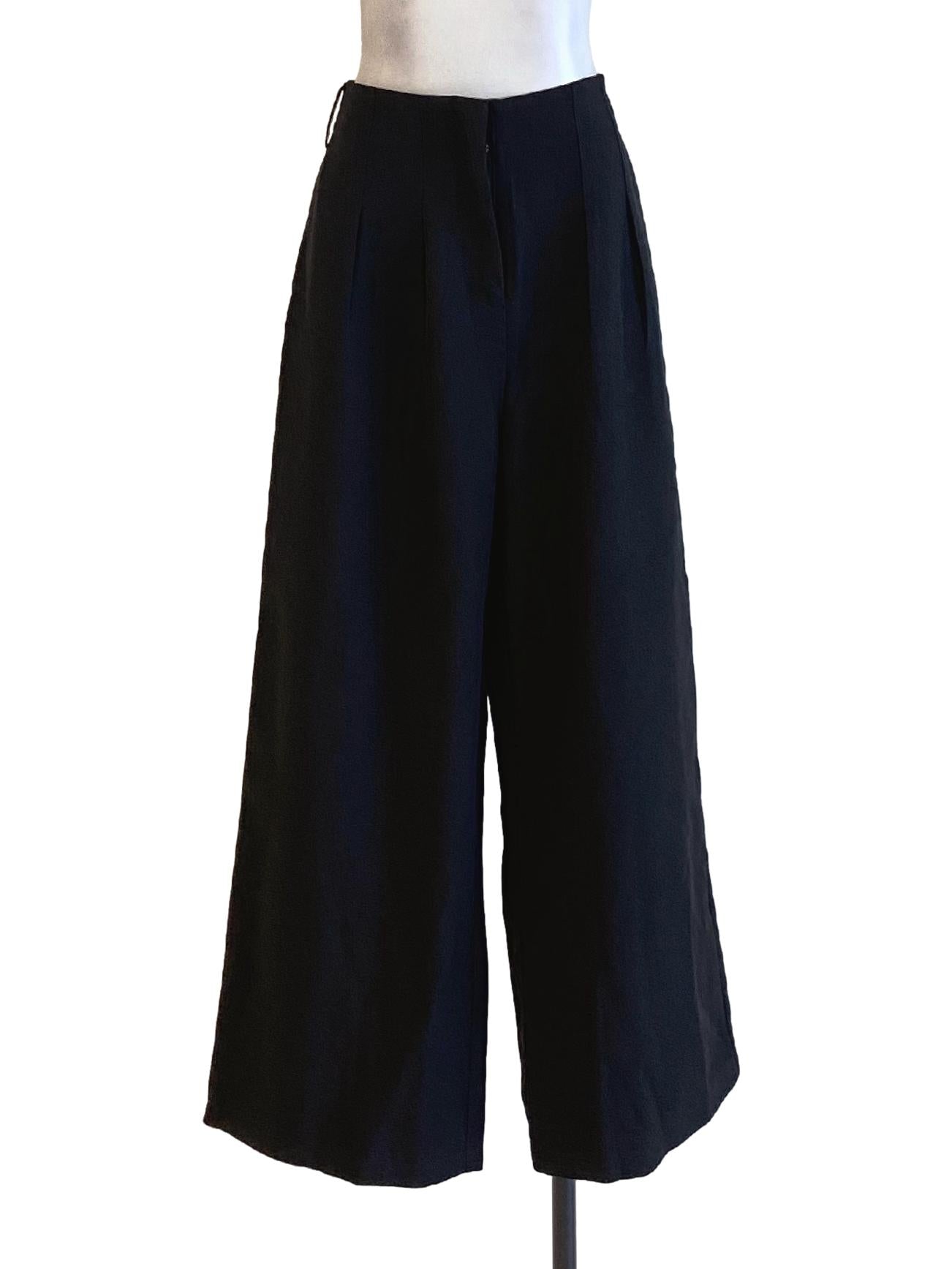 True Black Buttoned Waist Loose Slack Pants