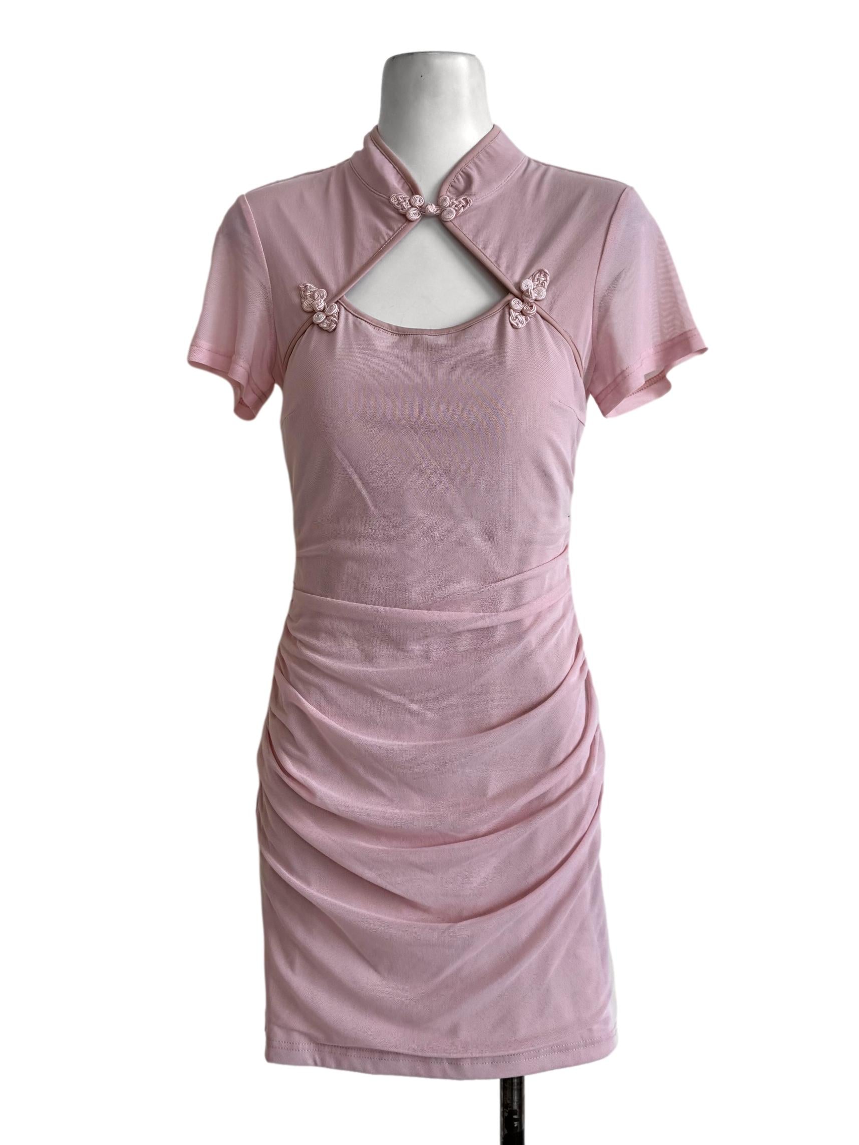 Blush Keyhole Front With Chinese Button Dress