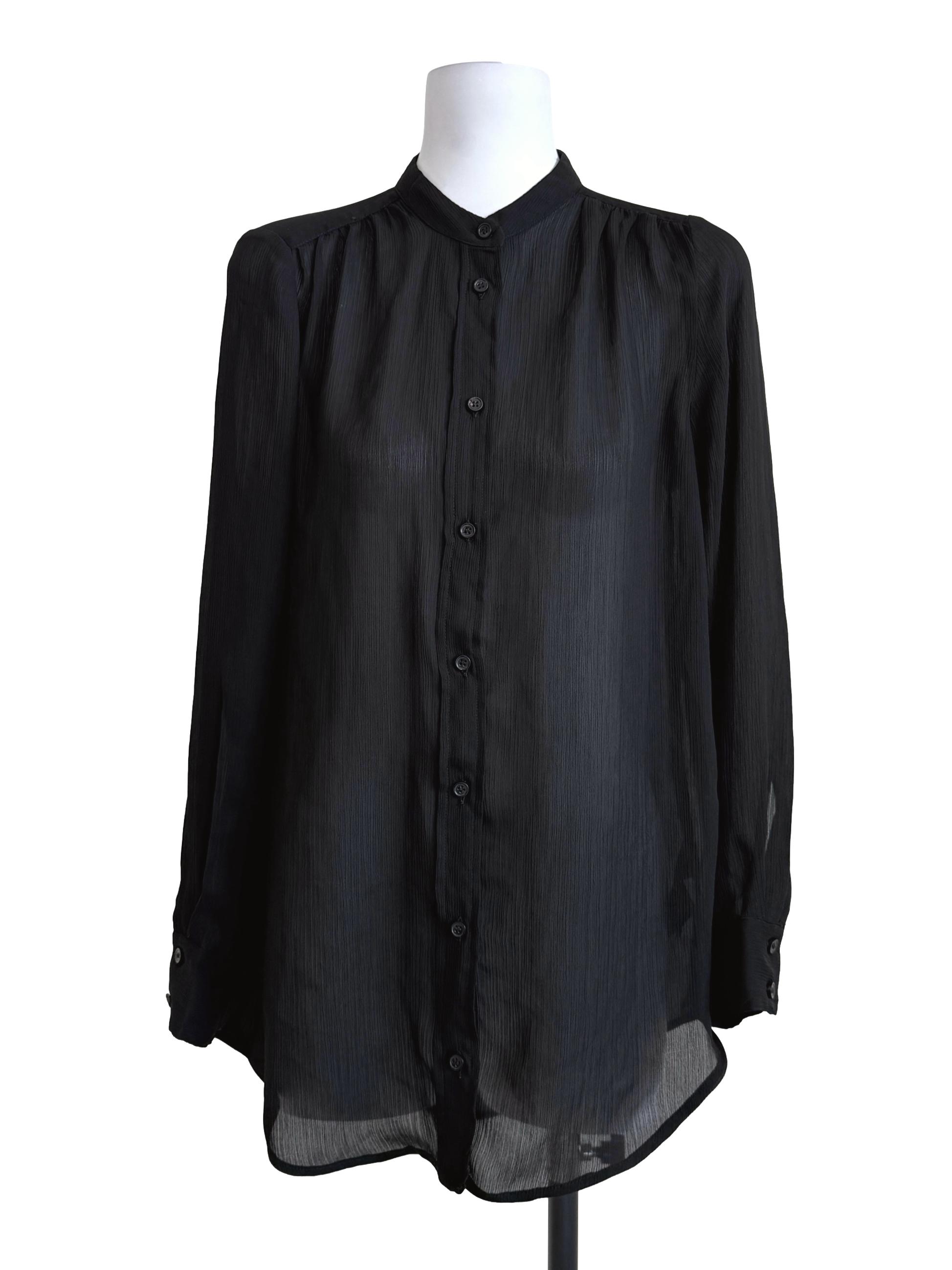 Black Sheer Long Sleeves Top