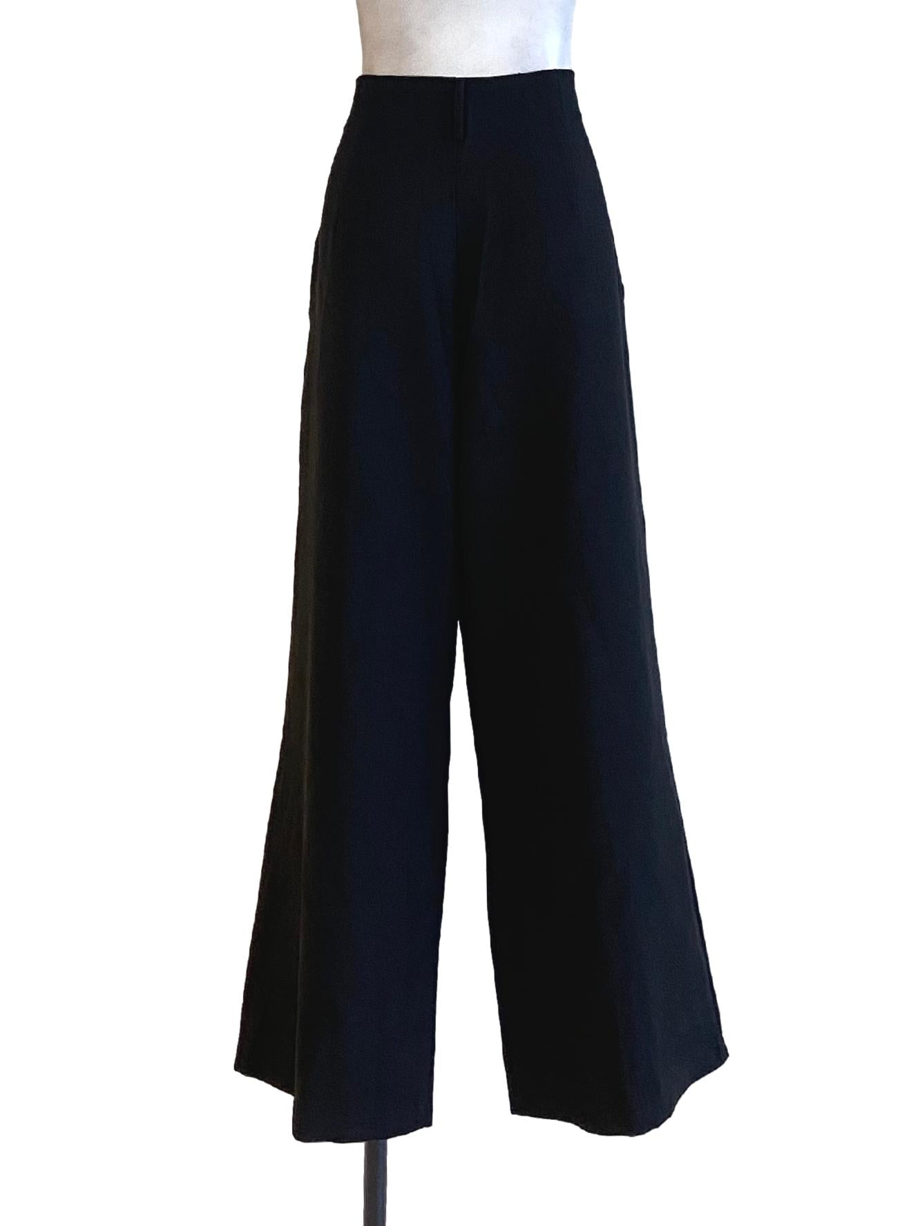 True Black Buttoned Waist Loose Slack Pants