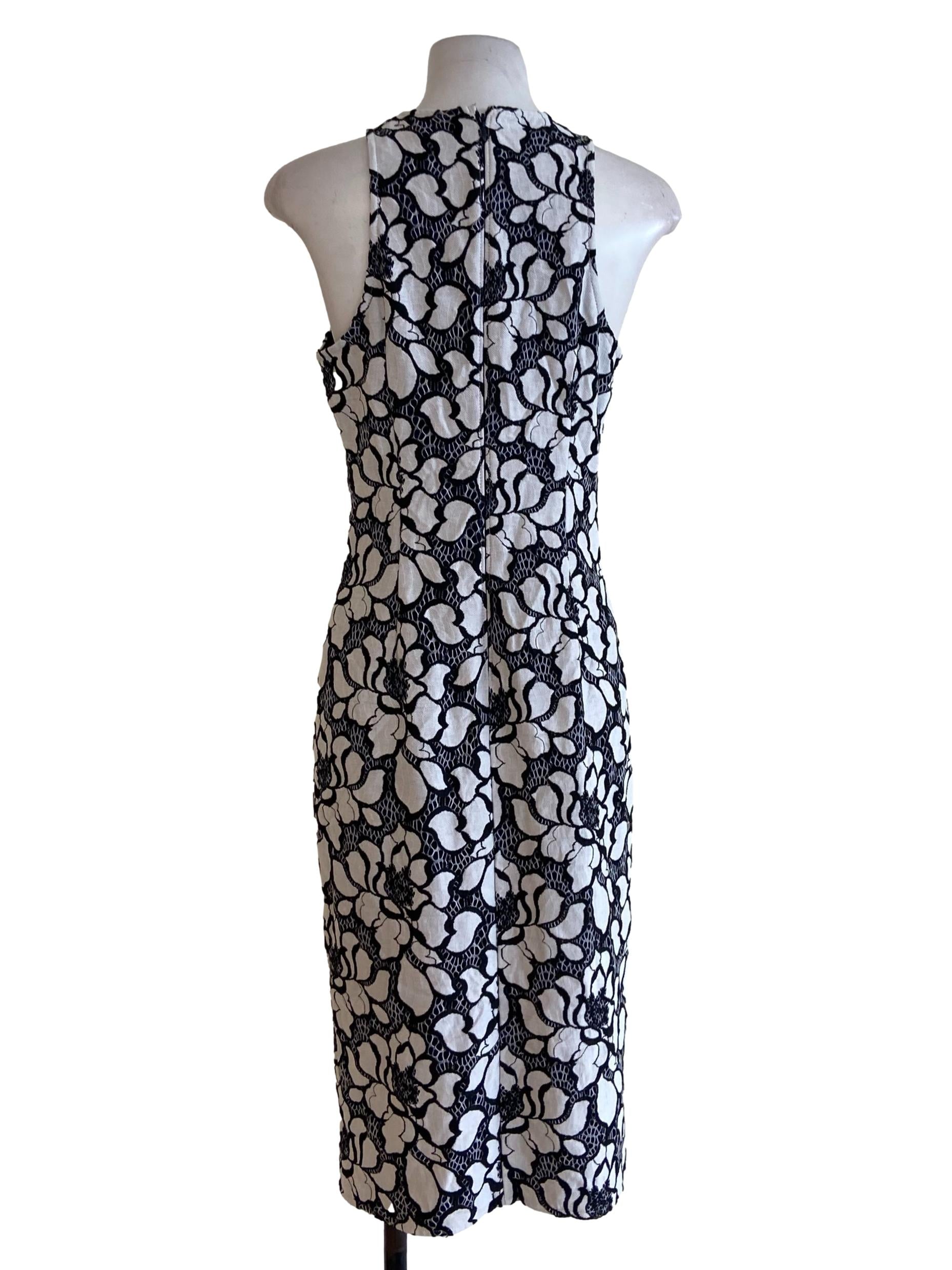 White & Black Floral Halter Neck Yoke Dress