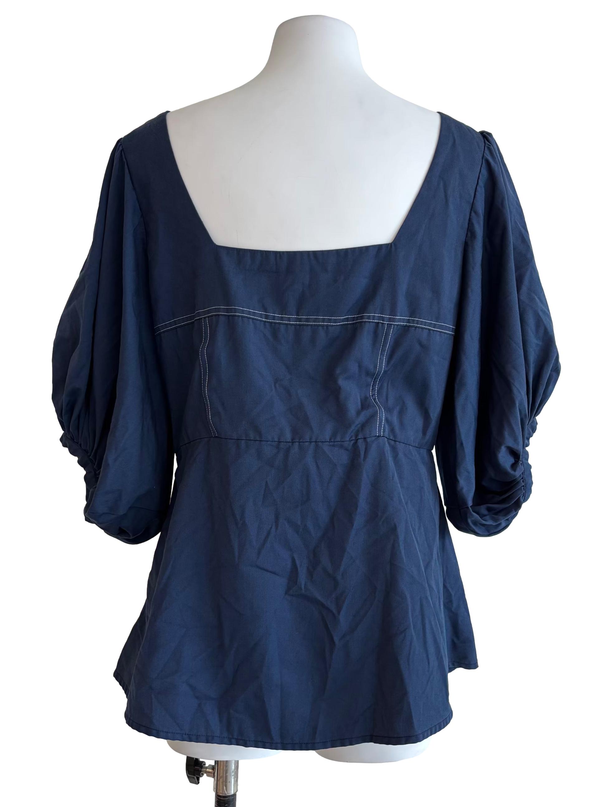 Aegean Blue Square Neck Blouse