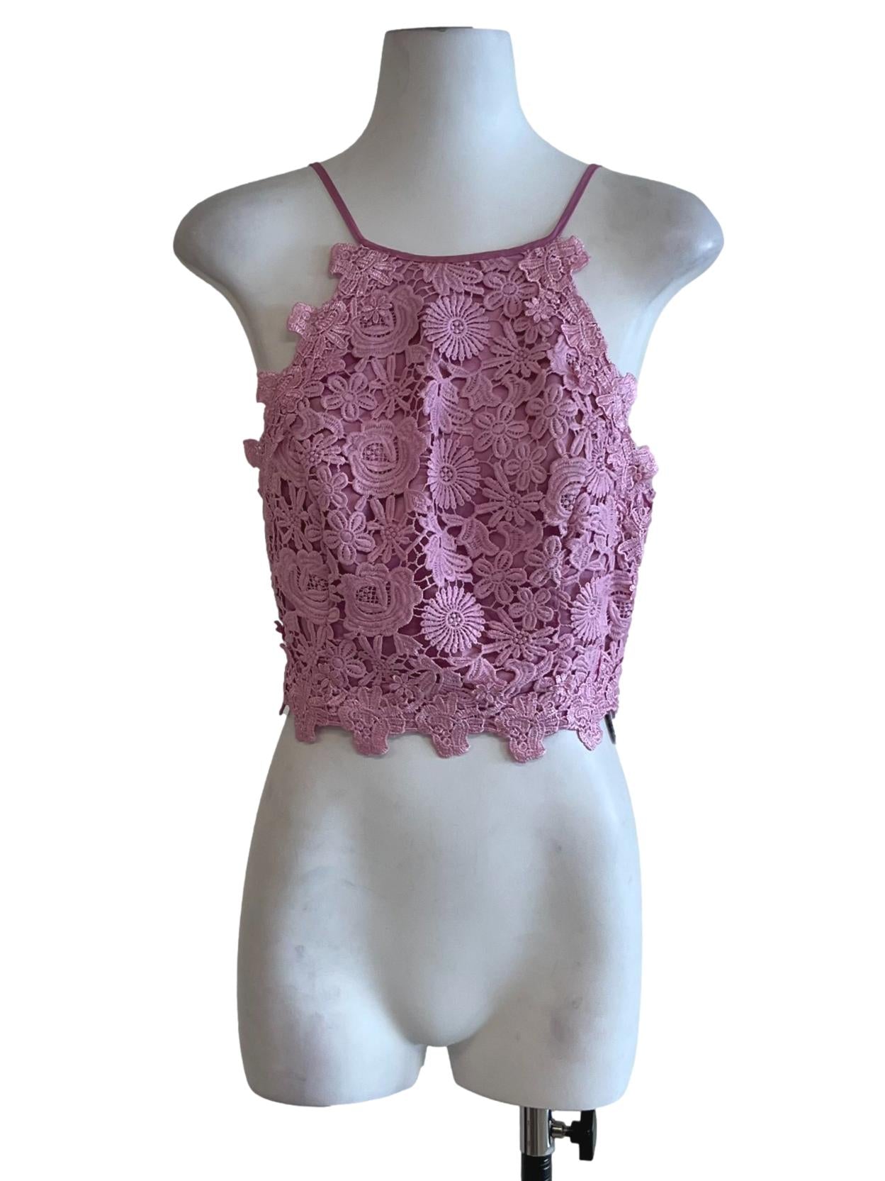 Taffy Pink Floral Cropped Sleeveless Top