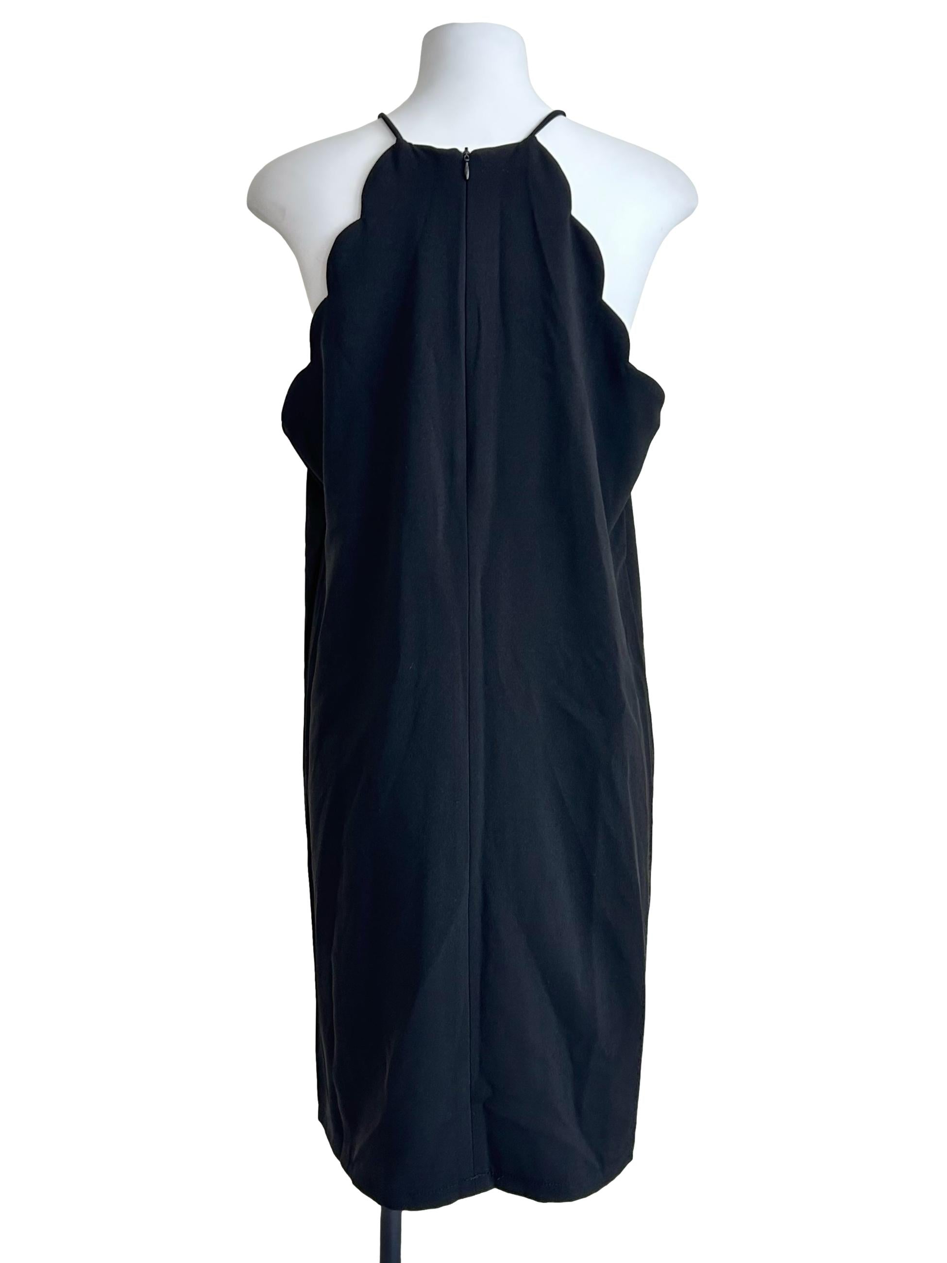 Black Scalloped-Trim High-Neck Shift Dress