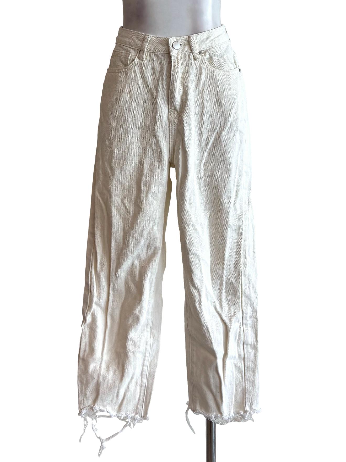 Ivory White Frayed Hem Jeans LB