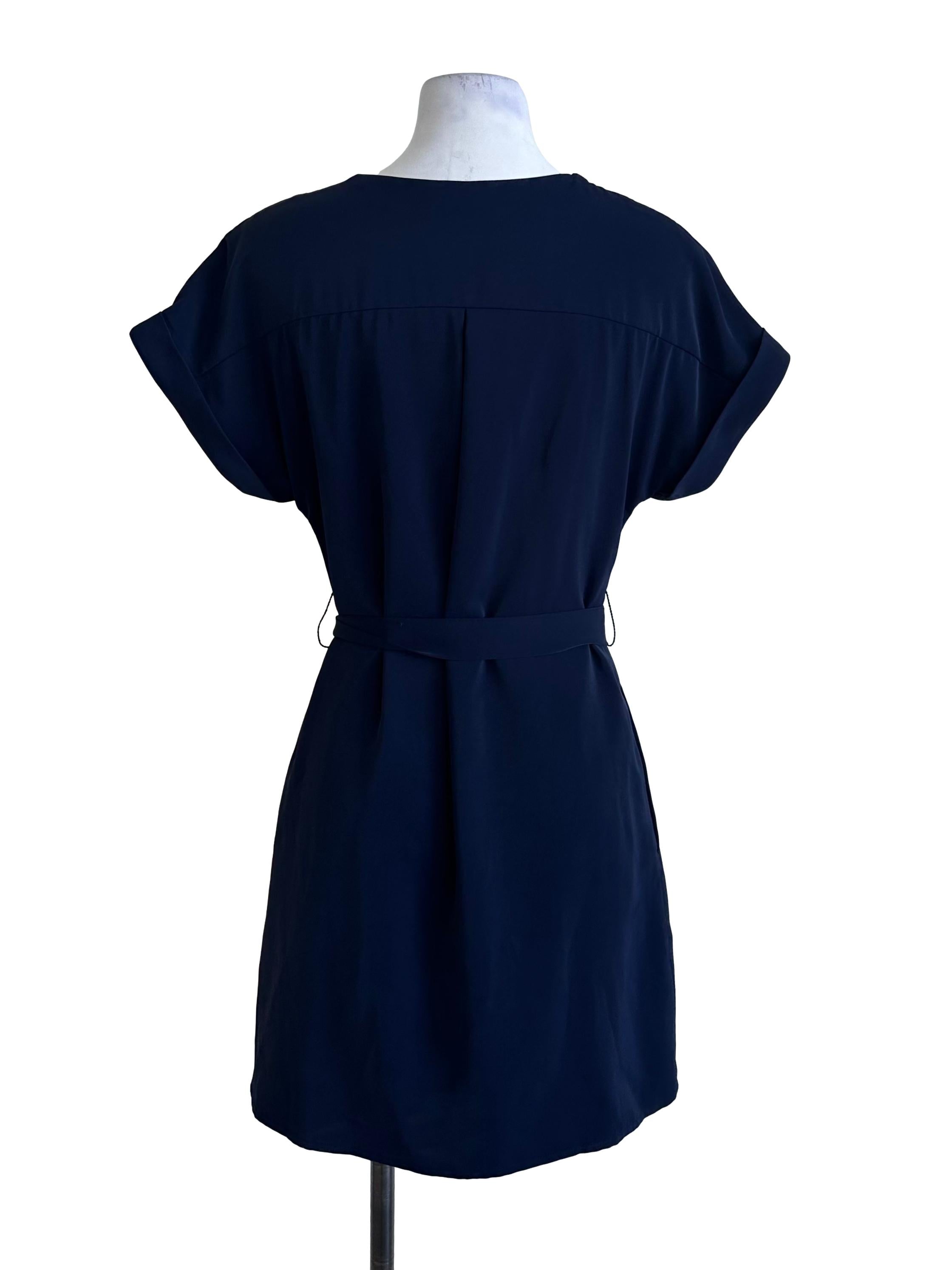 Navy Blue V Neck Button Strap Dress LB