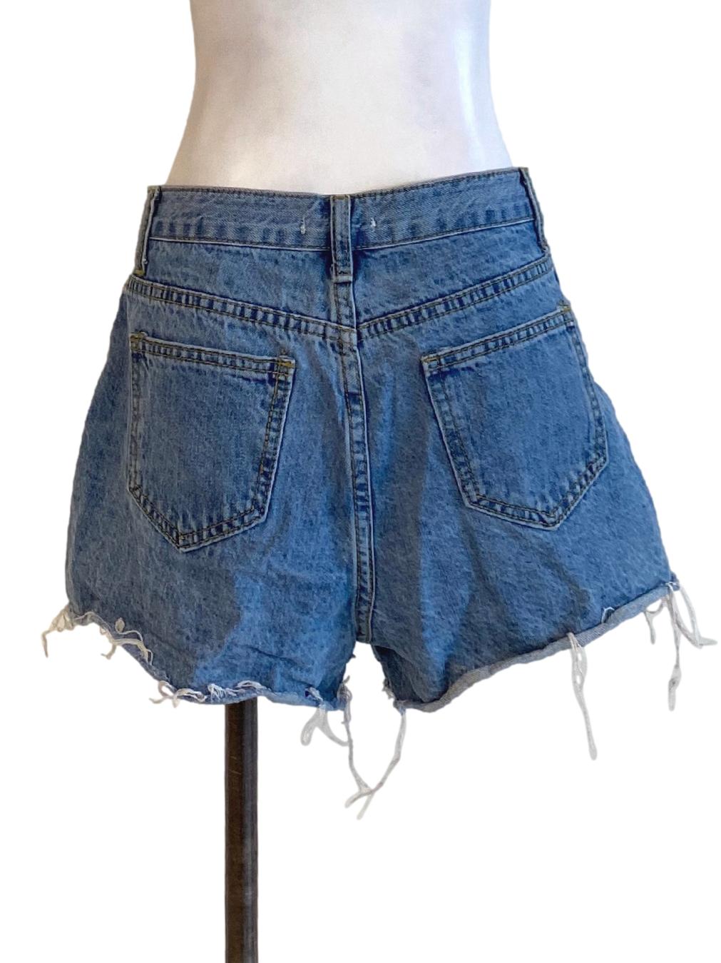Denim Blue Buttoned Down Distressed A-Line Jeans Skort