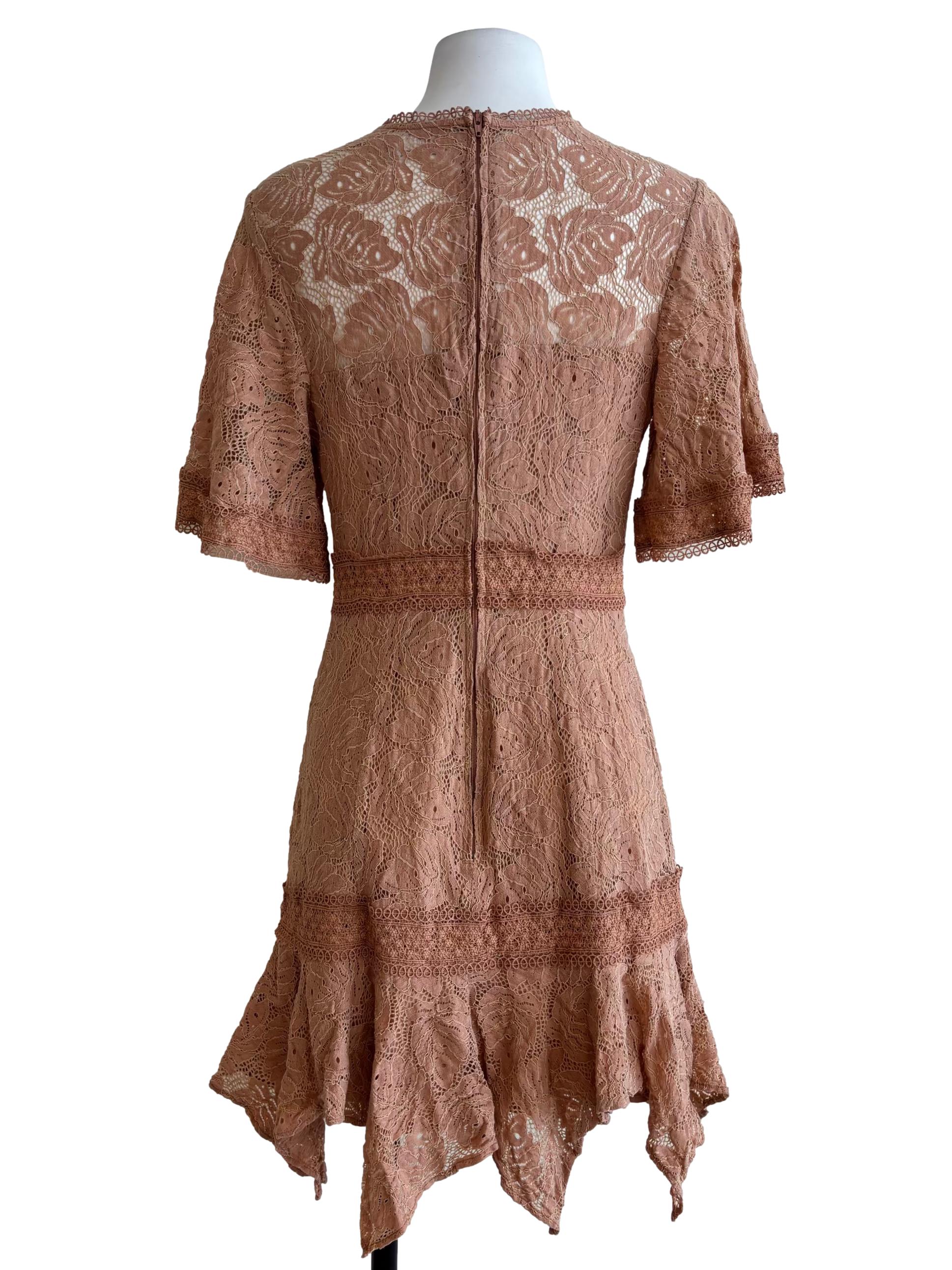 Salmon Pink Butterfly Sleeve Lace Dress