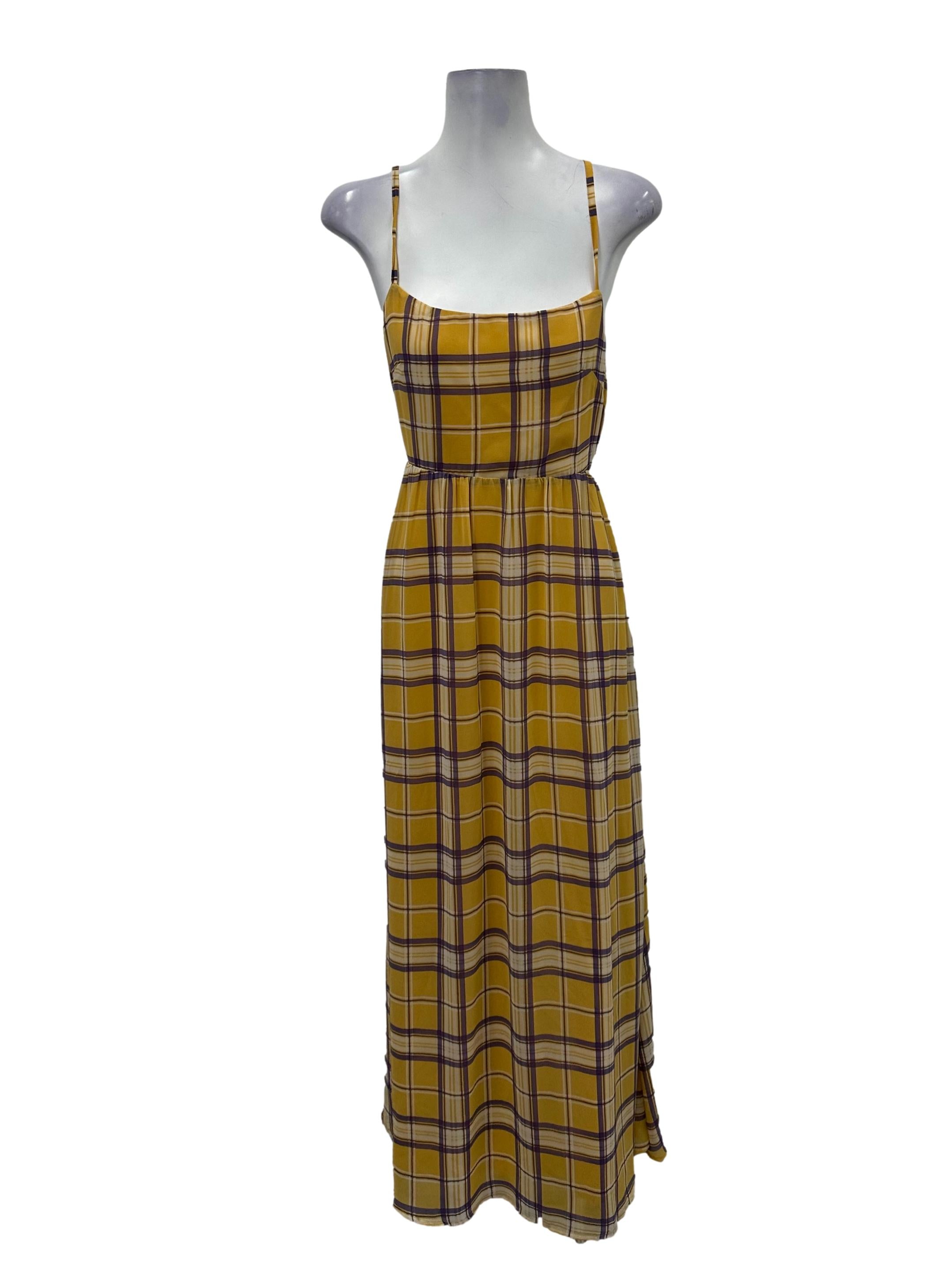 Yellow And Purple Gingham Cross Back Dress