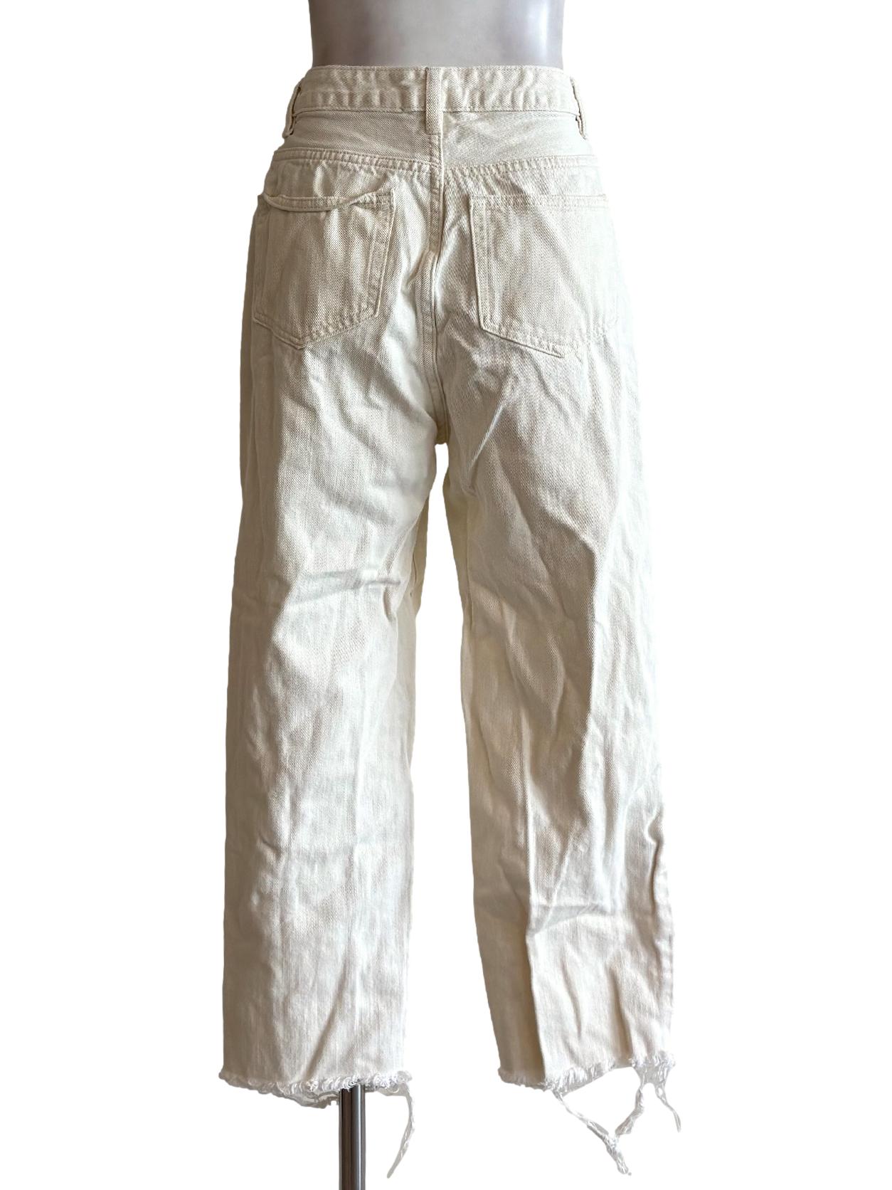 Ivory White Frayed Hem Jeans LB