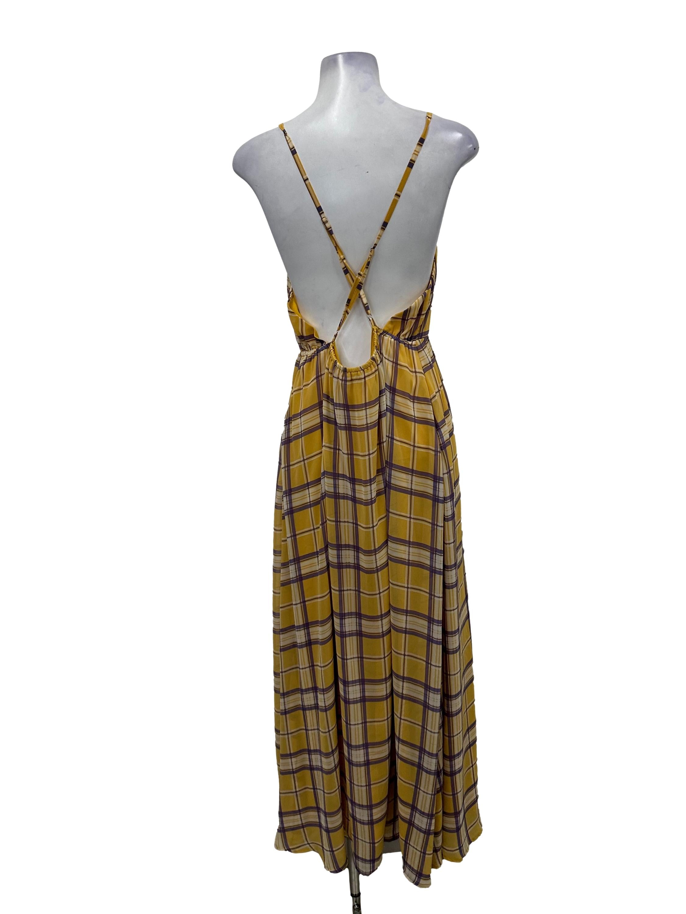 Yellow And Purple Gingham Cross Back Dress