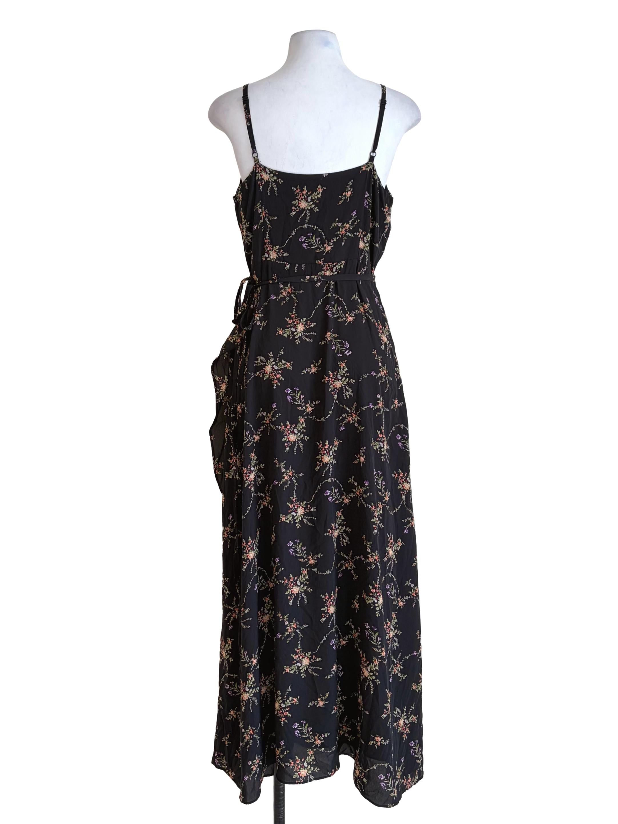 Jade Black Floral Print Flutter Slip Dress