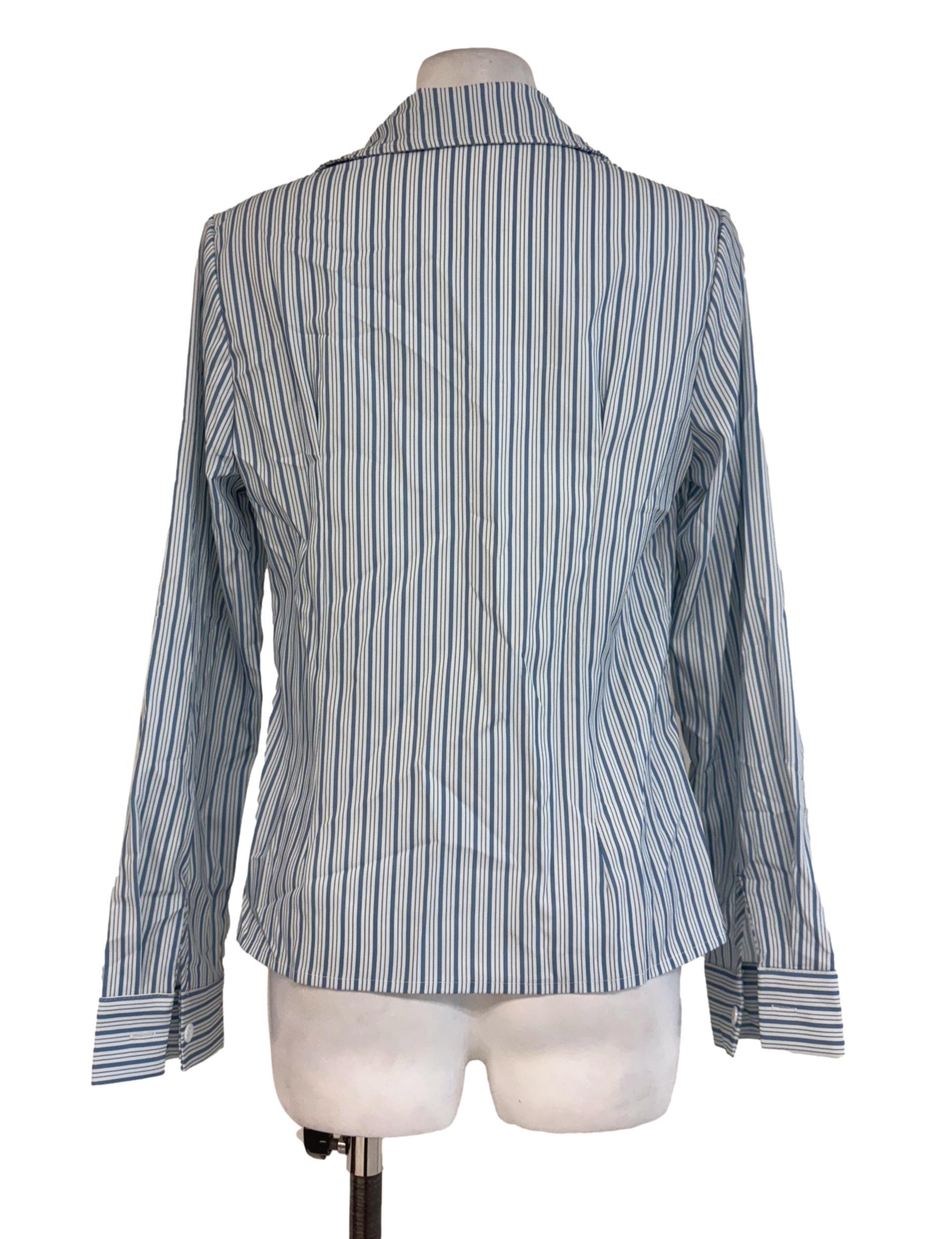 Blue And White Stripes Long Sleeve Blouse
