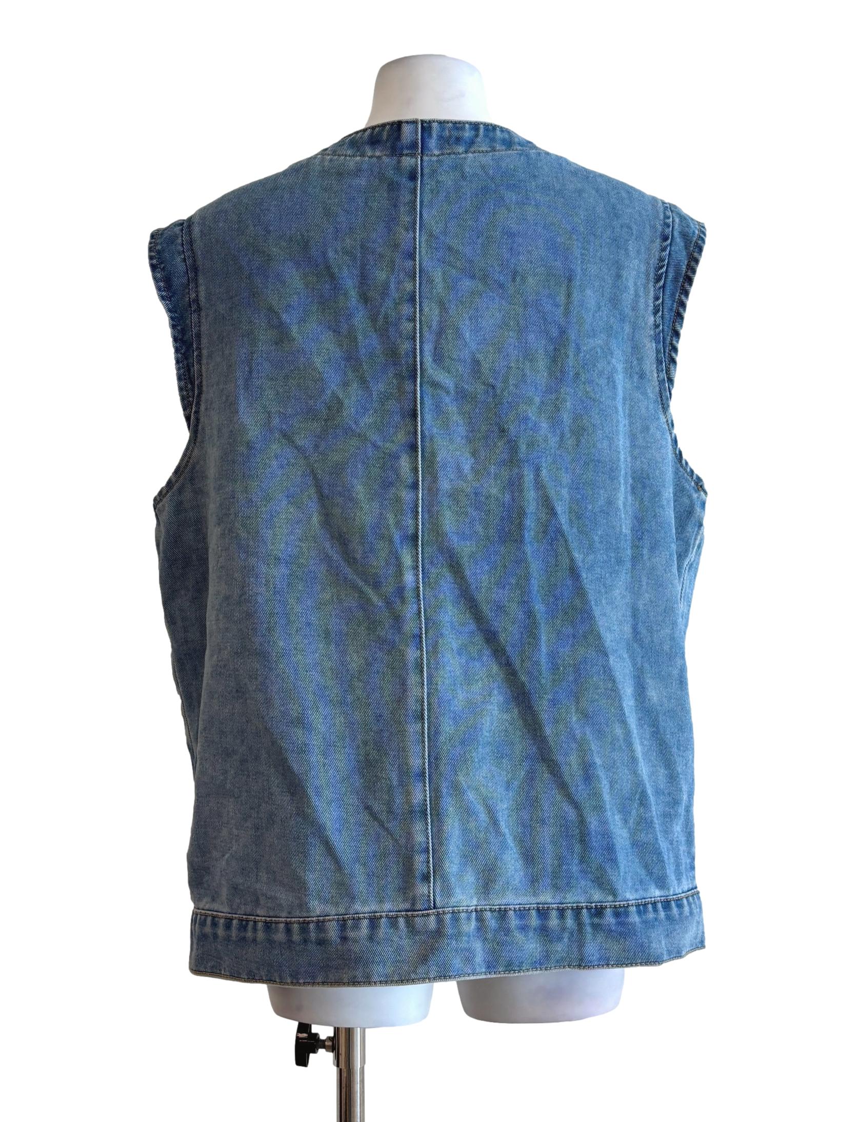Denim Blue Sleeveless Gold Button Outerwear