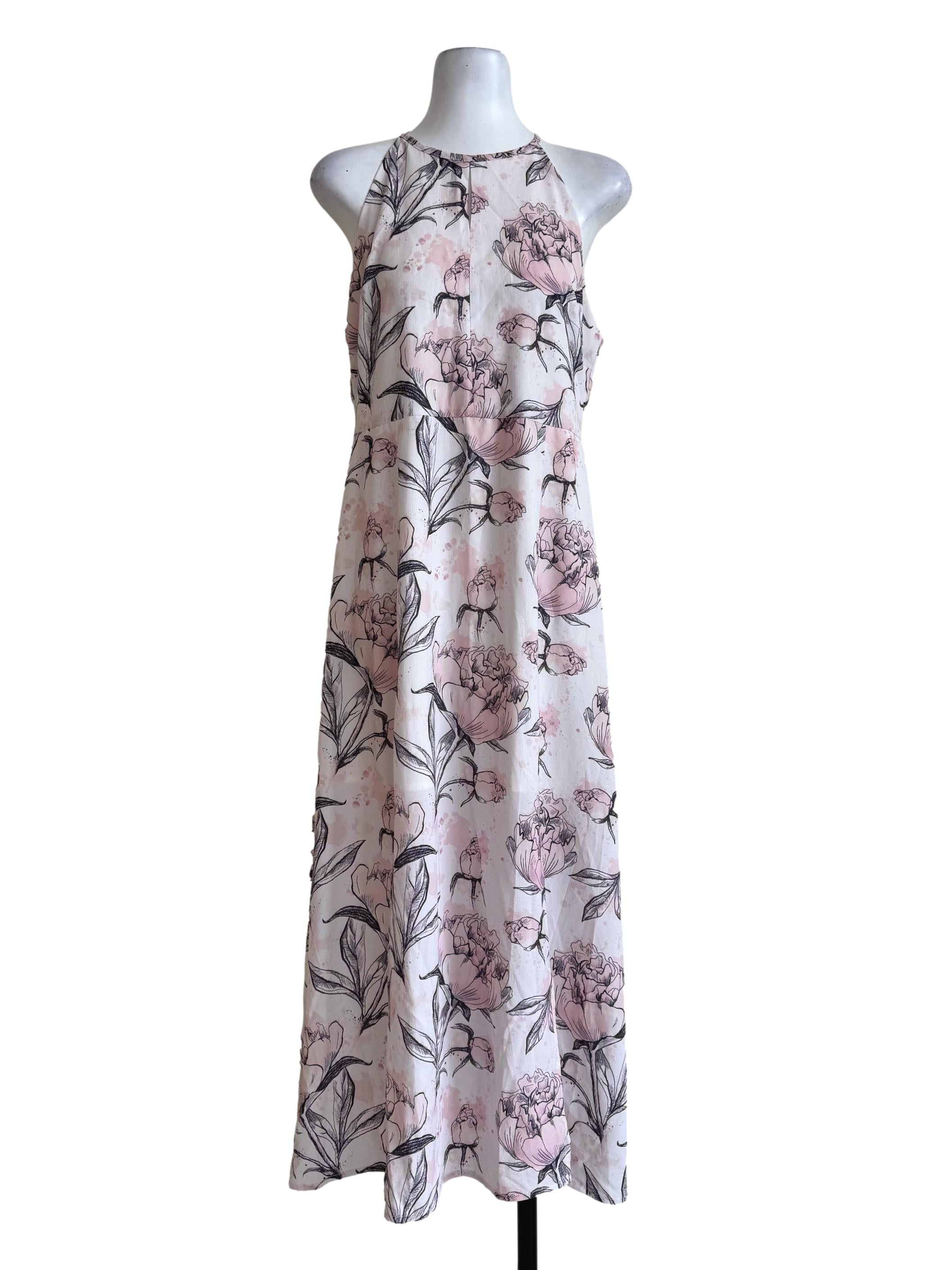 Bone White With Blush Floral Prints Dress