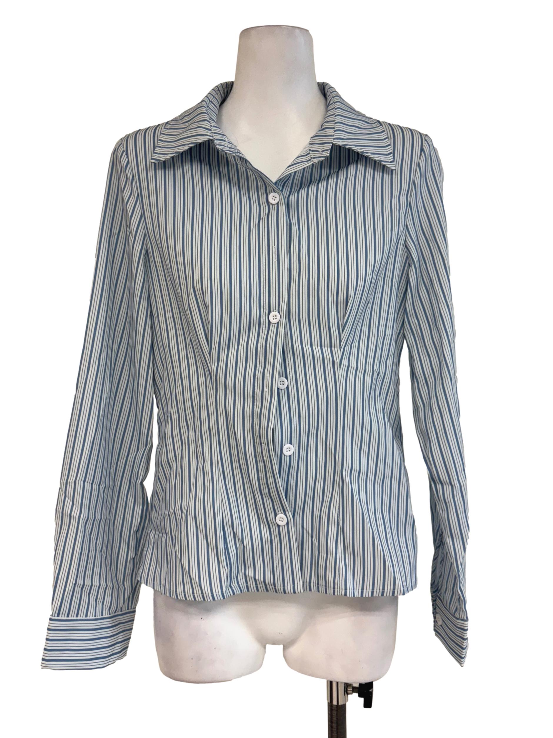 Blue And White Stripes Long Sleeve Blouse